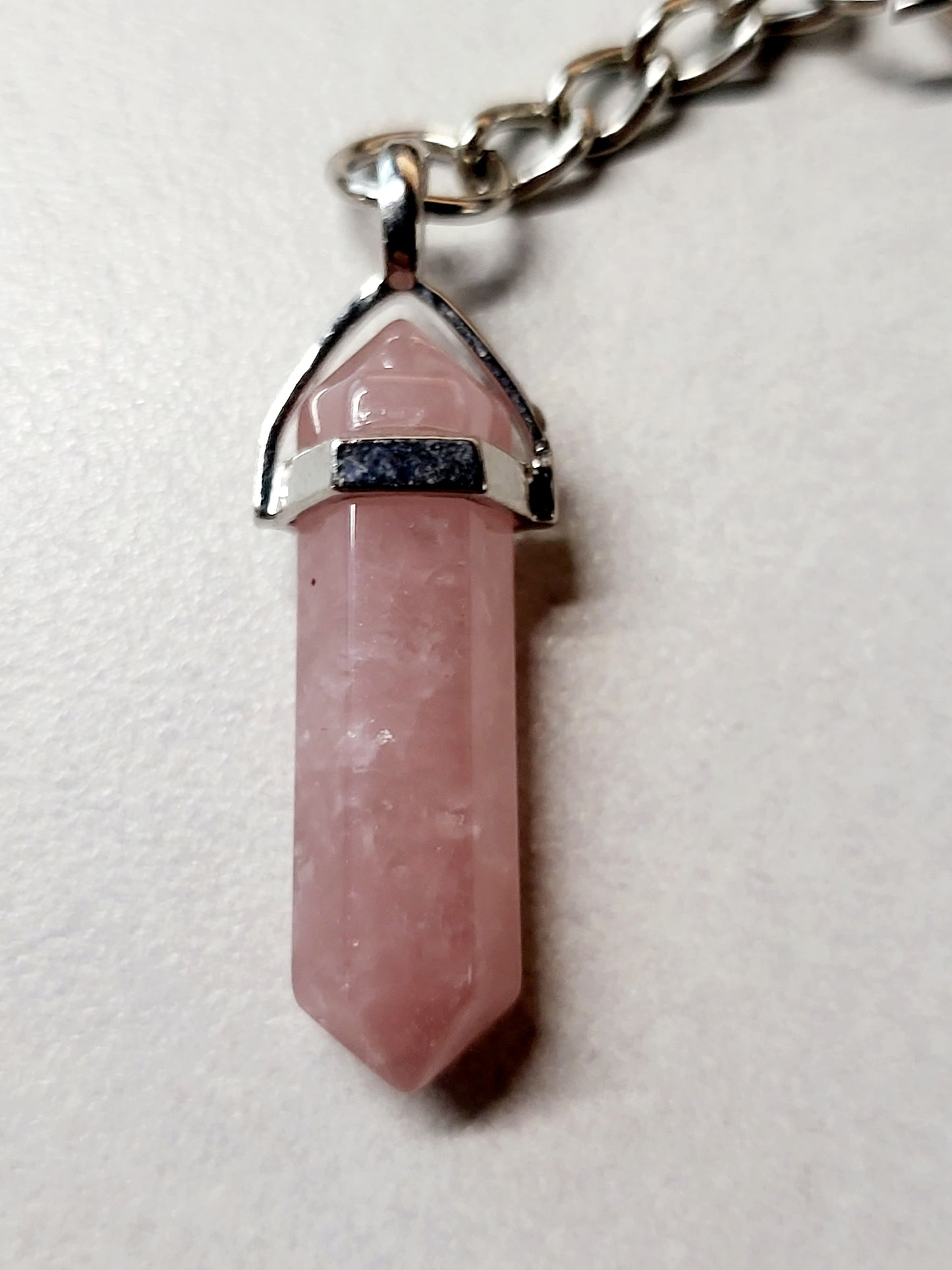 Rose Quartz Crystal Point Keychain