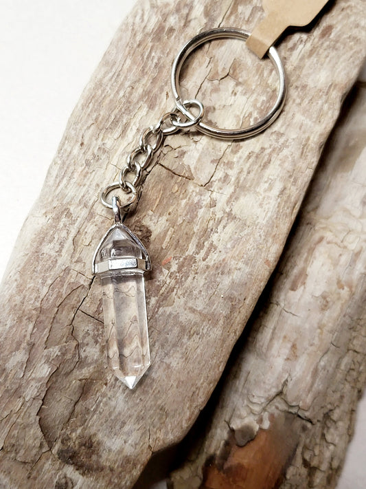 Clear Quartz Crystal Point Keychain