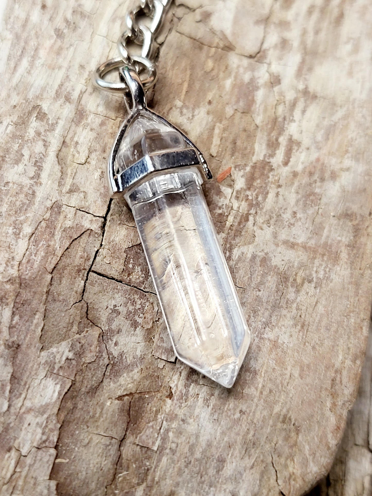 Clear Quartz Crystal Point Keychain