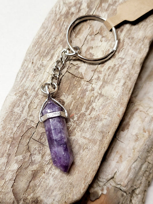 Amethyst Crystal Point Keychain