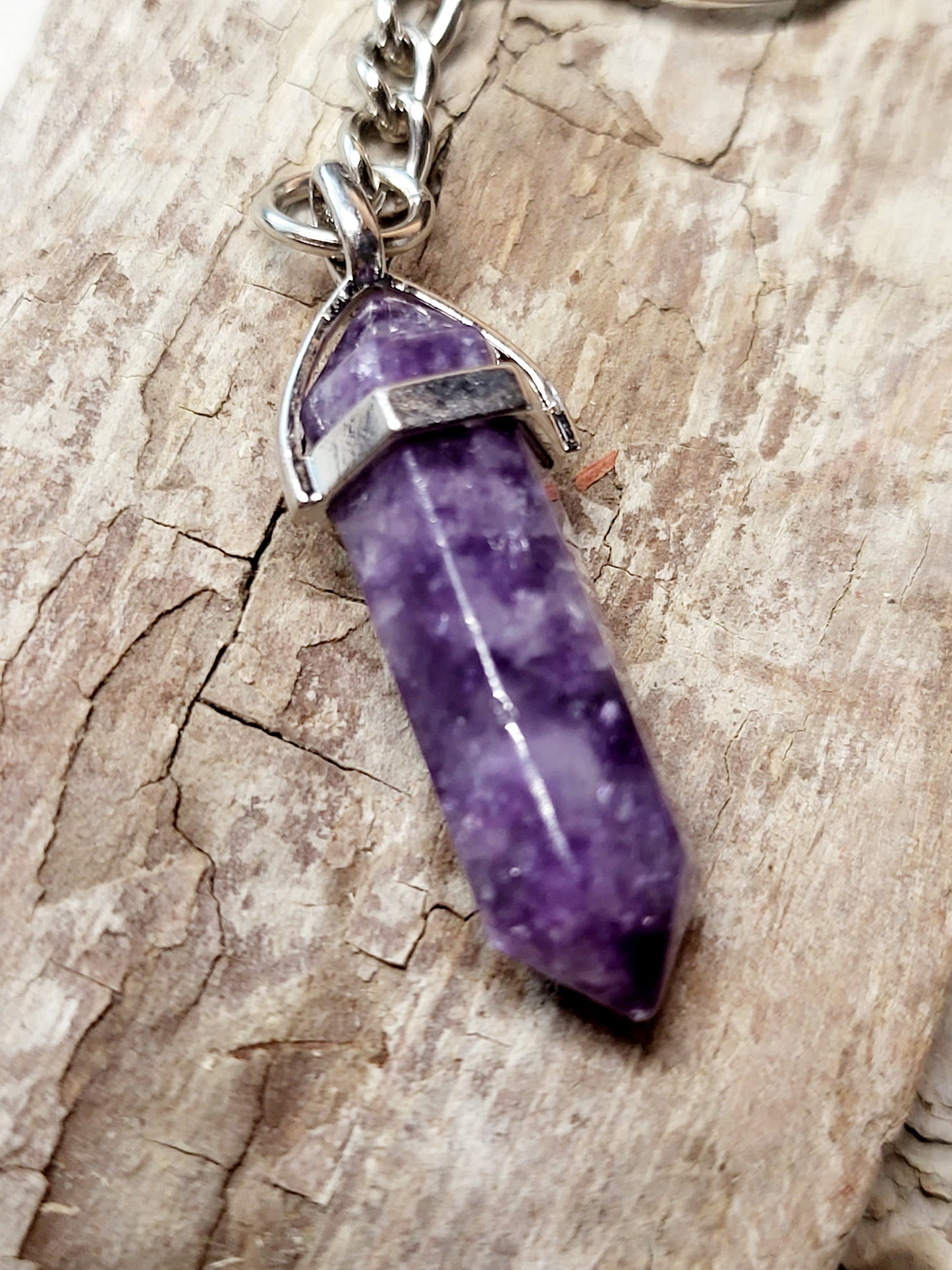 Amethyst Crystal Point Keychain