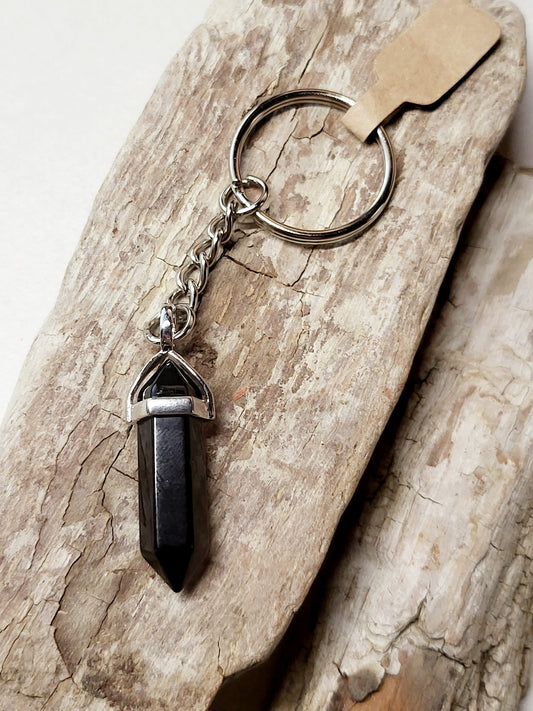 Obsidian Crystal Point Keychain