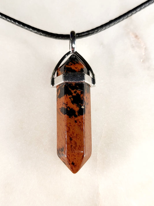 Mahogany Obsidian Crystal Point Necklace