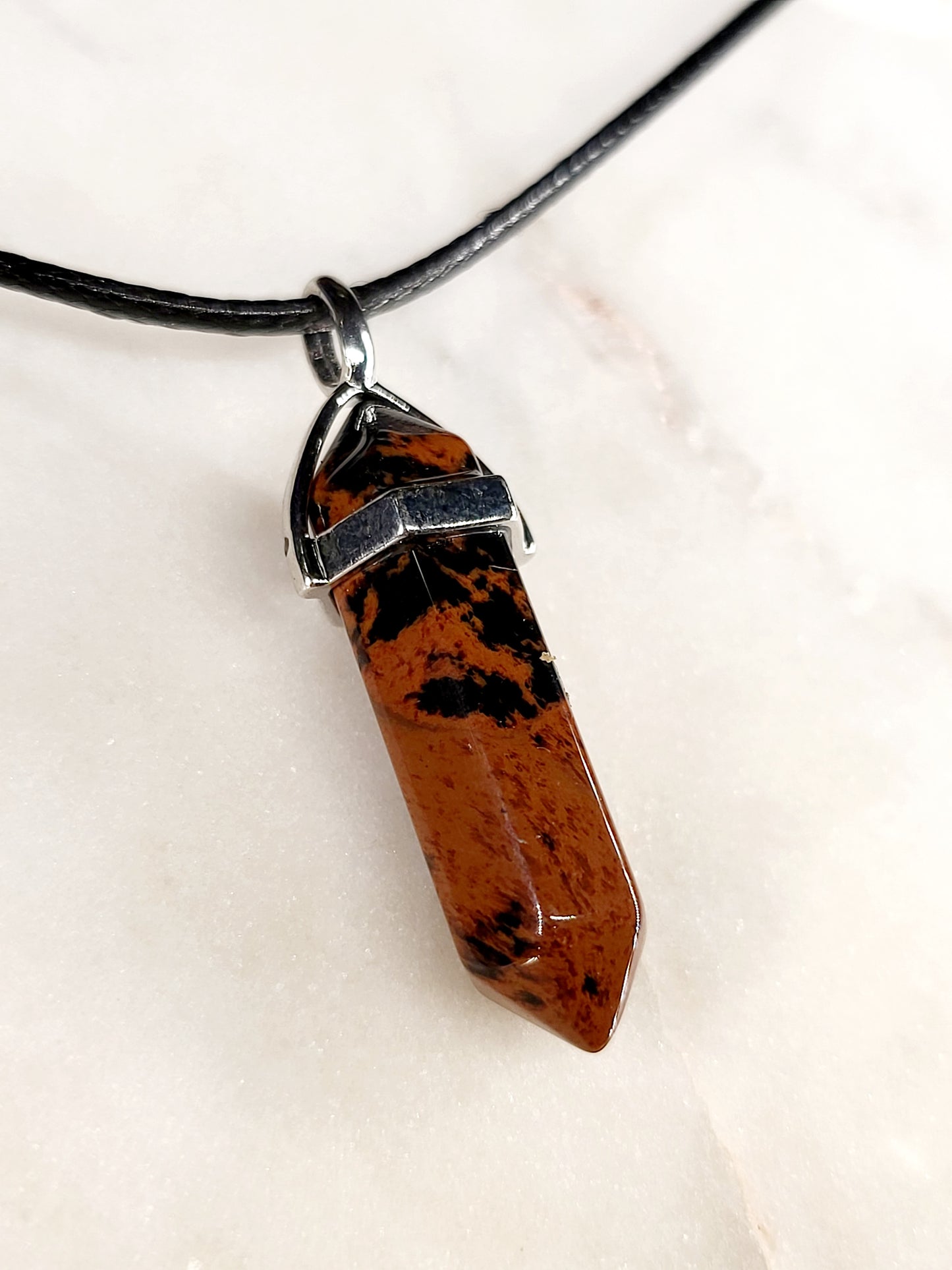 Mahogany Obsidian Crystal Point Necklace