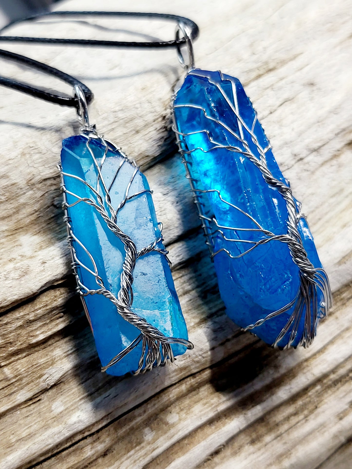 Blue Quartz Tree of Life Silver Wire Wrapped Necklace