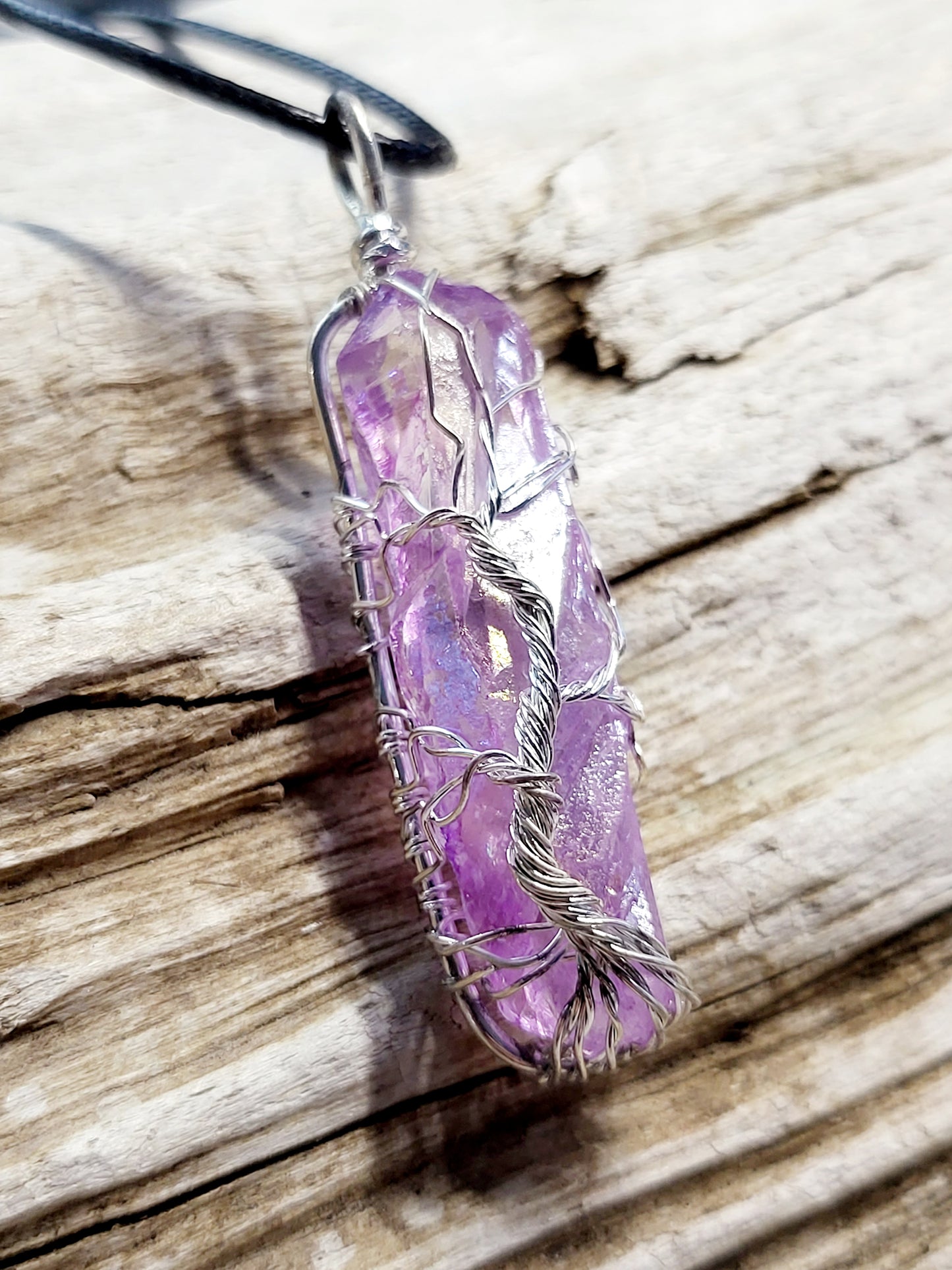 Purple Quartz Tree of Life Silver Wire Wrapped Necklace
