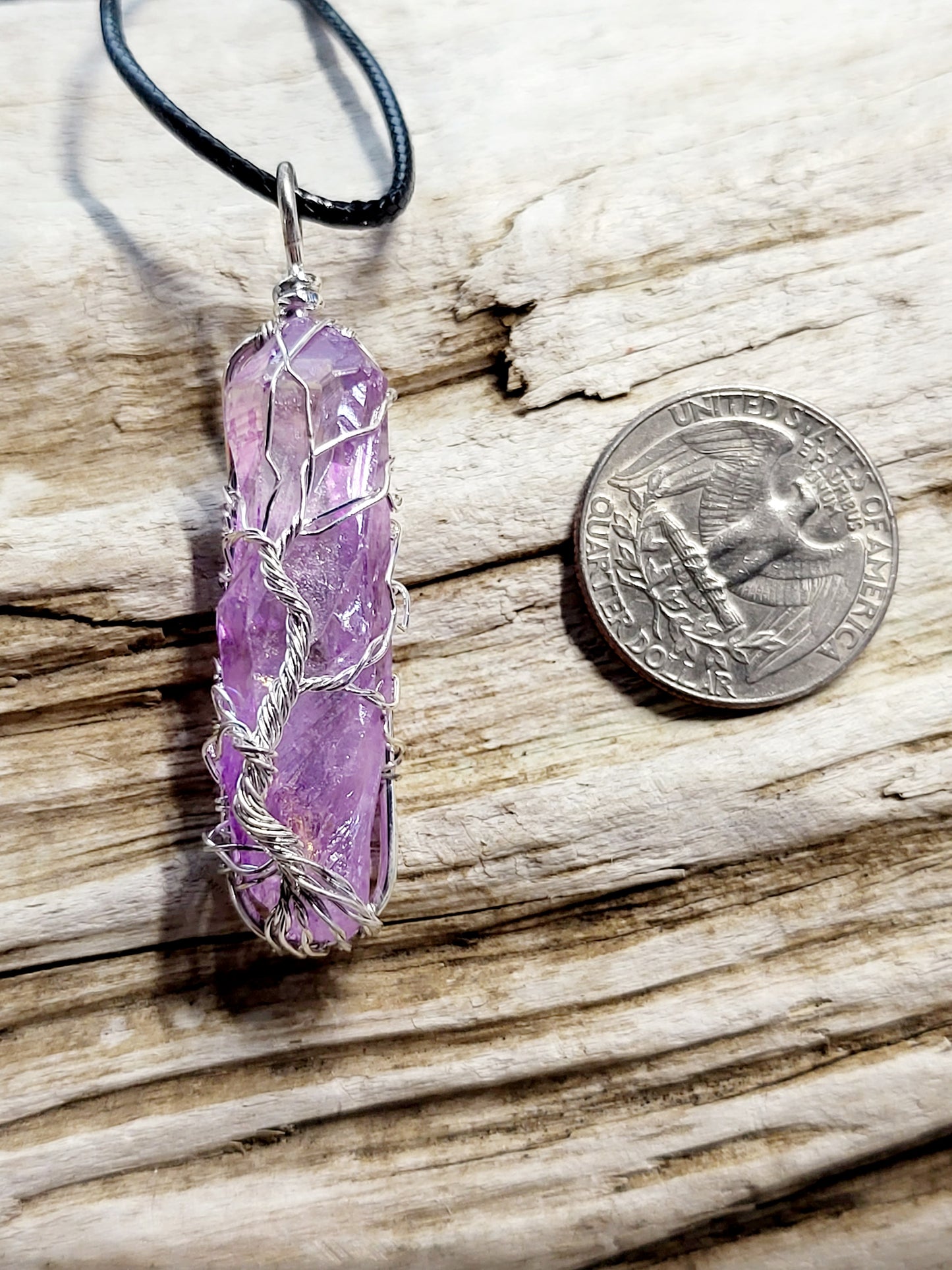 Purple Quartz Tree of Life Silver Wire Wrapped Necklace