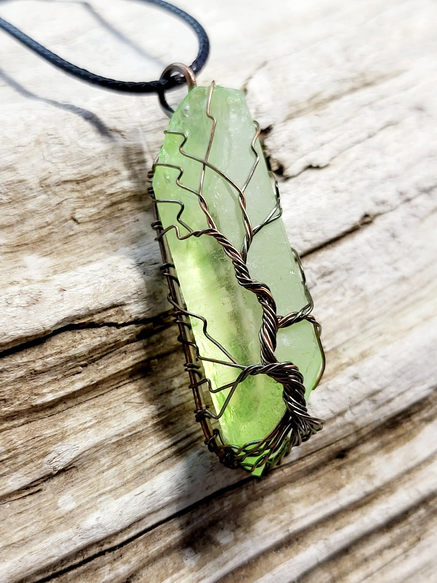 Green Quartz Tree of Life Copper Antiqued Wire Wrapped Necklace