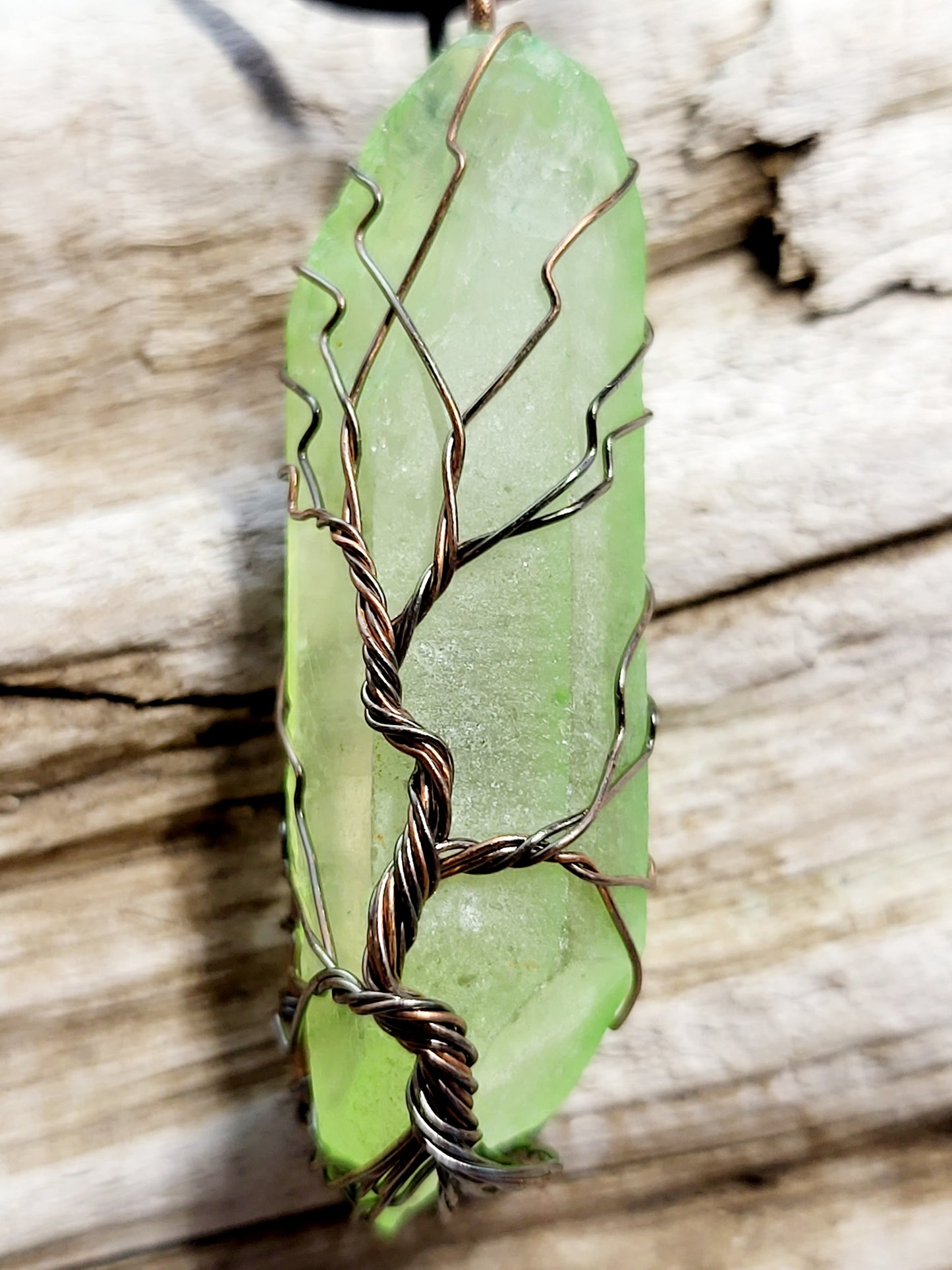 Green Quartz Tree of Life Copper Antiqued Wire Wrapped Necklace