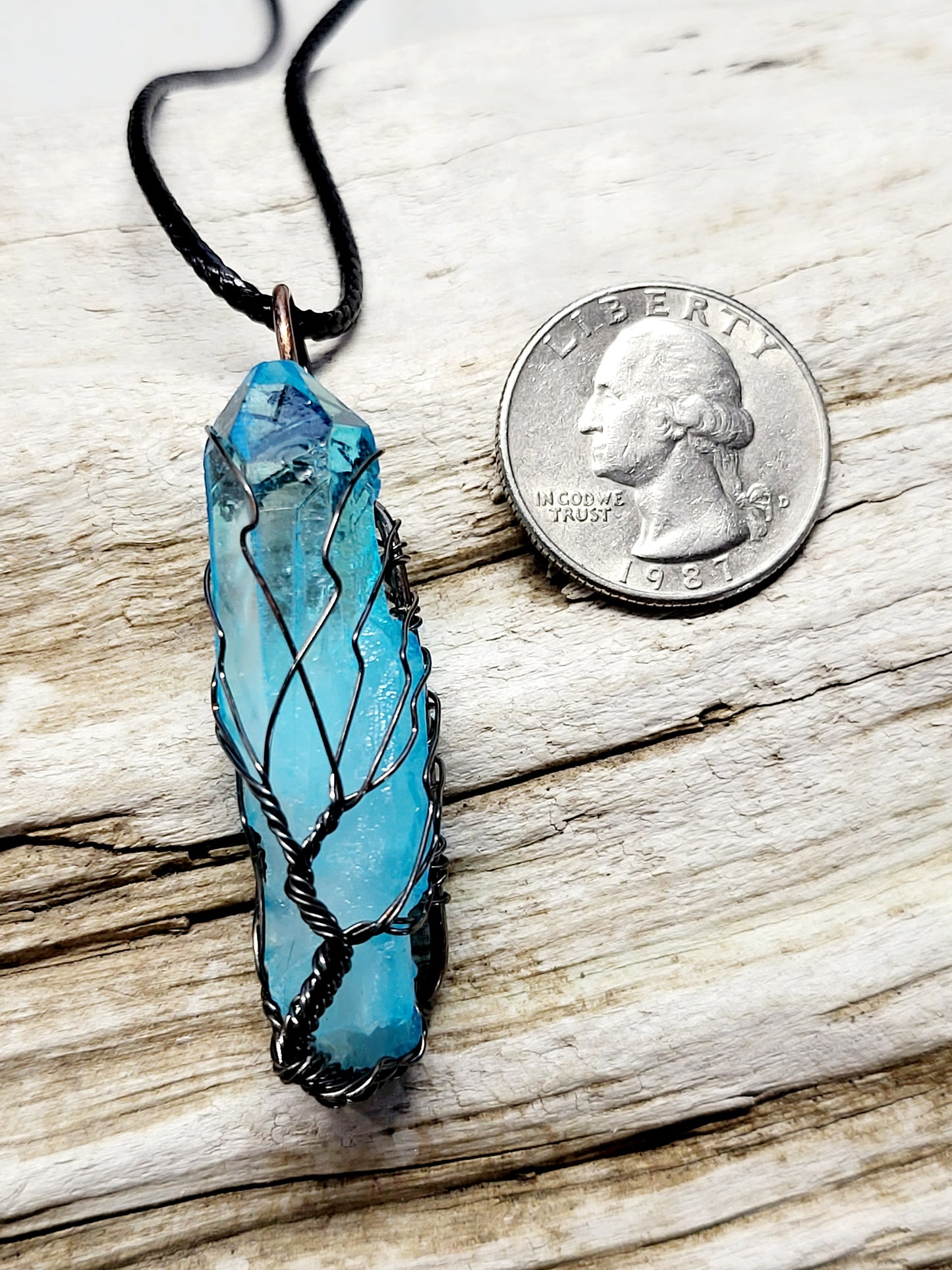 Blue Quartz Tree of Life Silver Antiqued Wire Wrapped Necklace