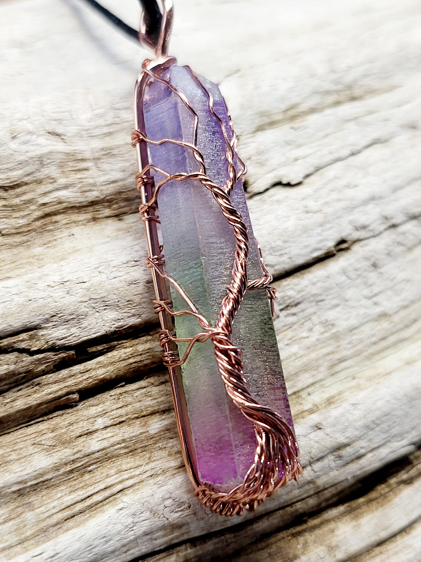 Rainbow Quartz Tree of Life Copper Wire Wrapped Necklace