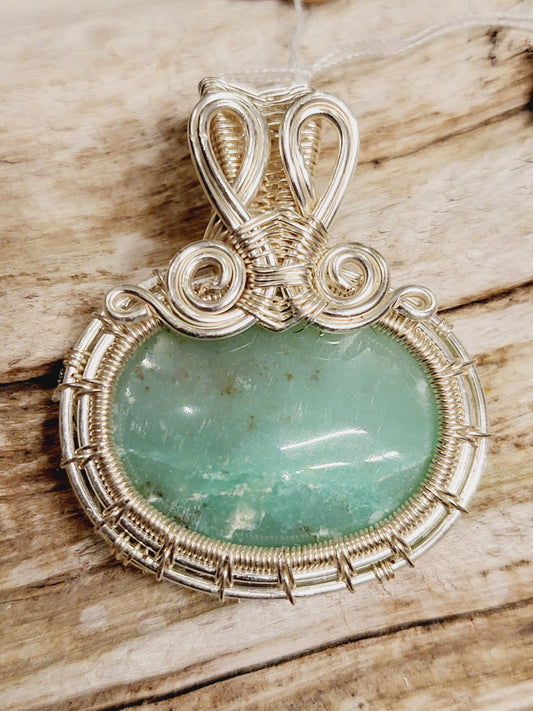 Chrysoprase Silver Wire Wrapped Necklace Pendant