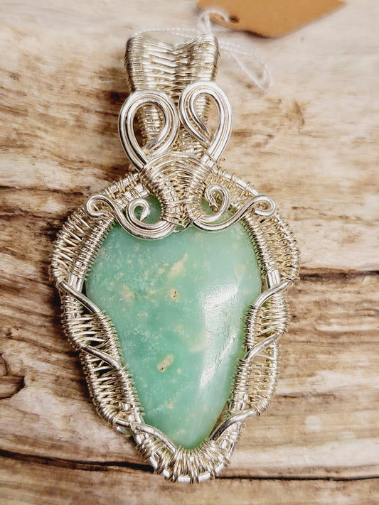 Chrysoprase Silver Wire Wrapped Necklace Pendant