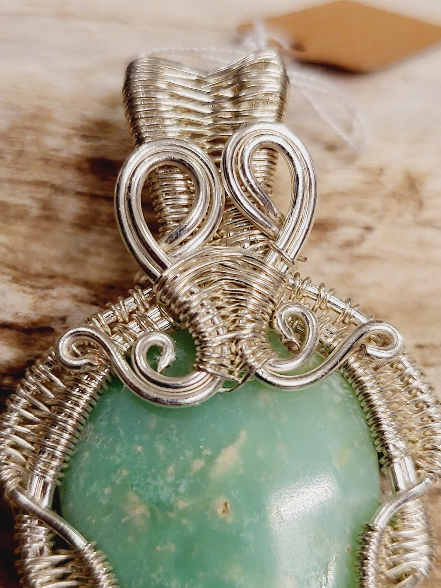 Chrysoprase Silver Wire Wrapped Necklace Pendant