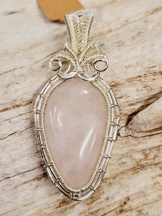 Rose Quartz Silver Wire Wrapped Necklace Pendant