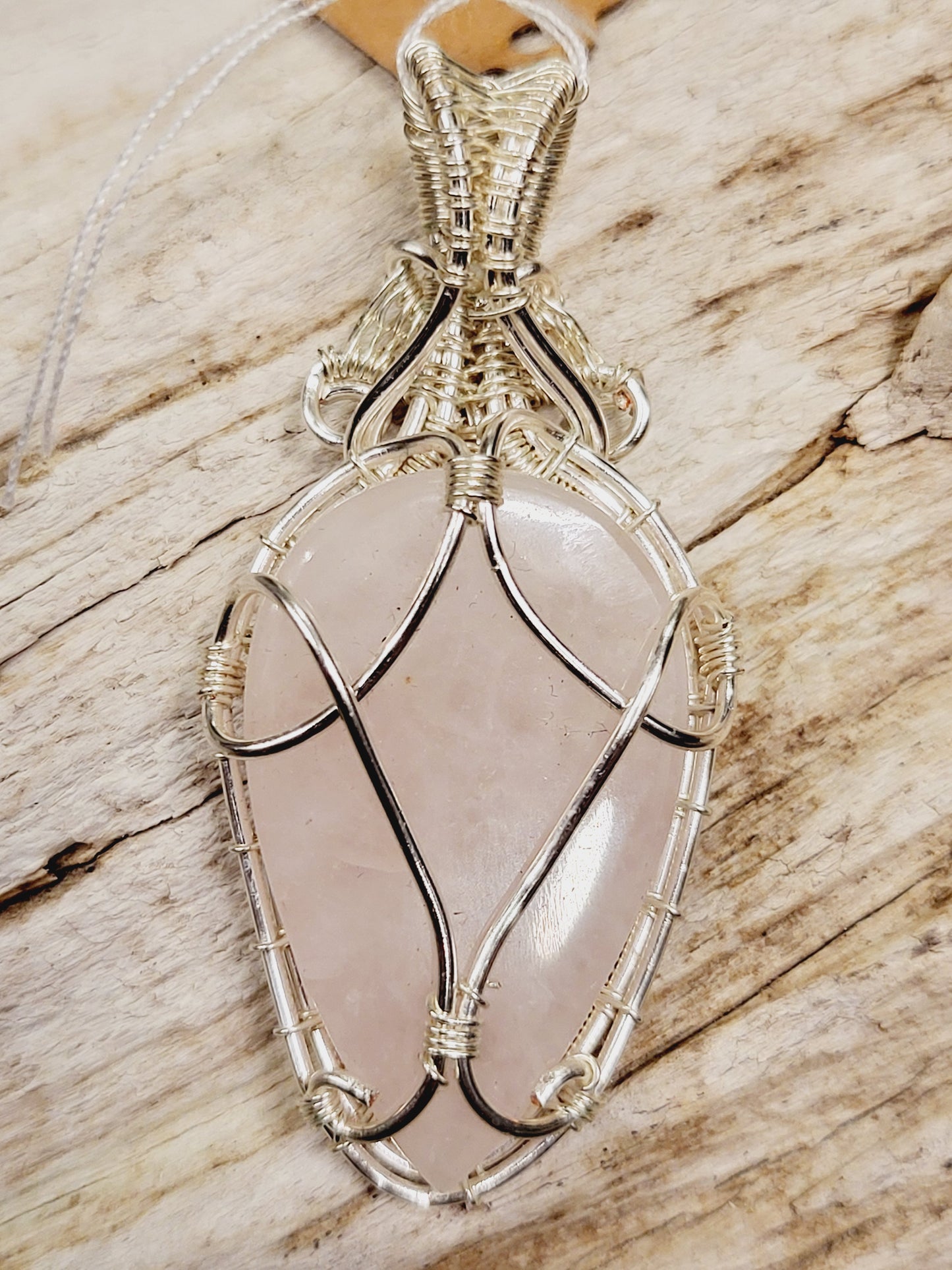 Rose Quartz Silver Wire Wrapped Necklace Pendant
