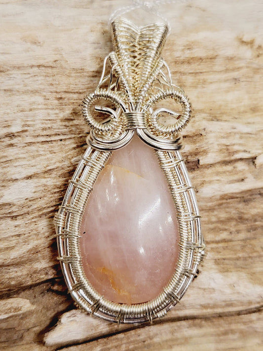 Rose Quartz Silver Wire Wrapped Necklace Pendant