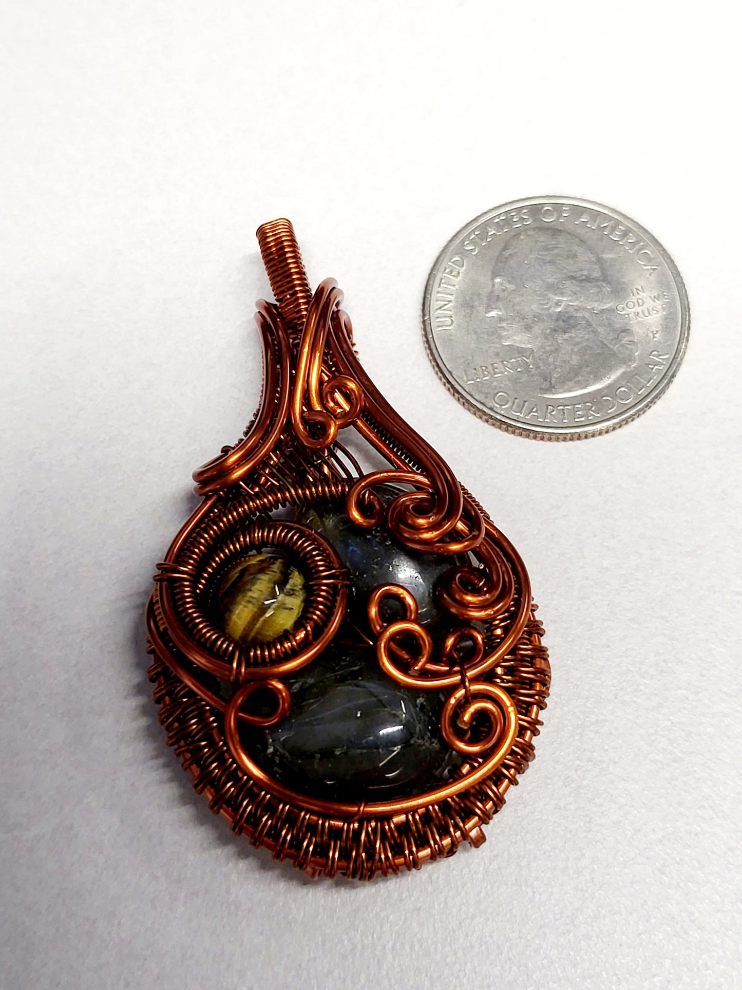 Multi-Crystal Copper Wire Wrapped Pendant Necklace