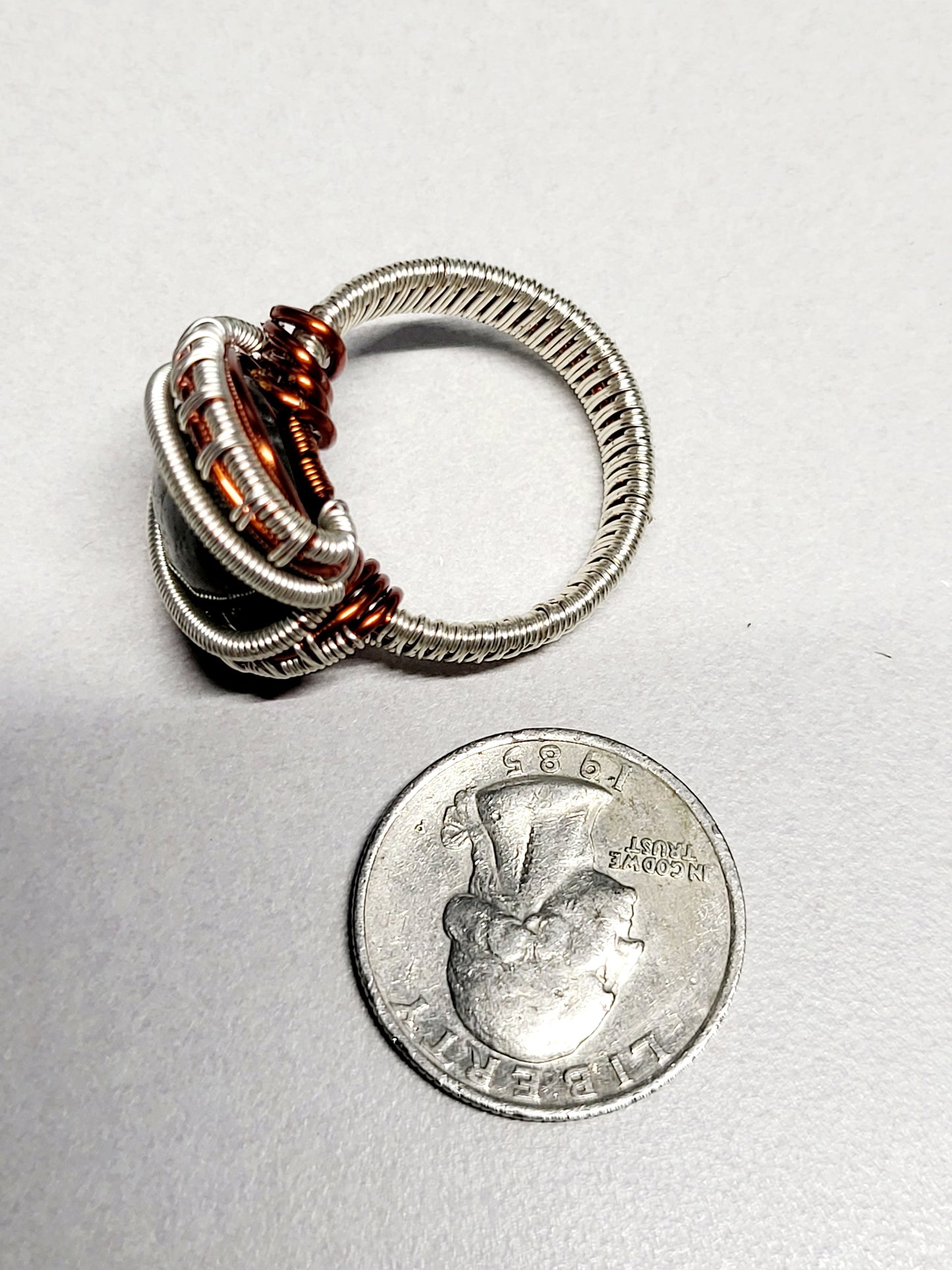 Labradorite and Silver/Copper Wire Wrapped Ring Size 11