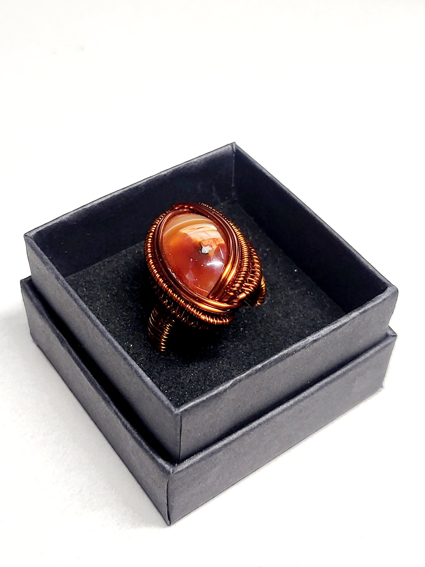 Carnelian and Copper Wire Wrapped Ring Size 10