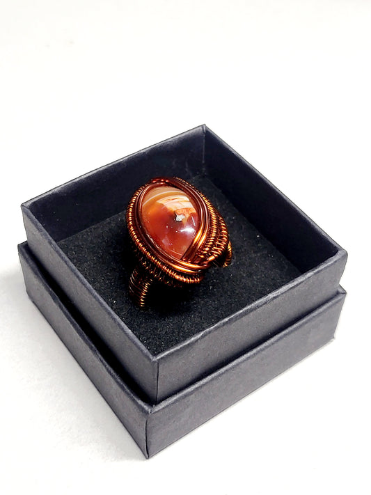 Carnelian and Copper Wire Wrapped Ring Size 10