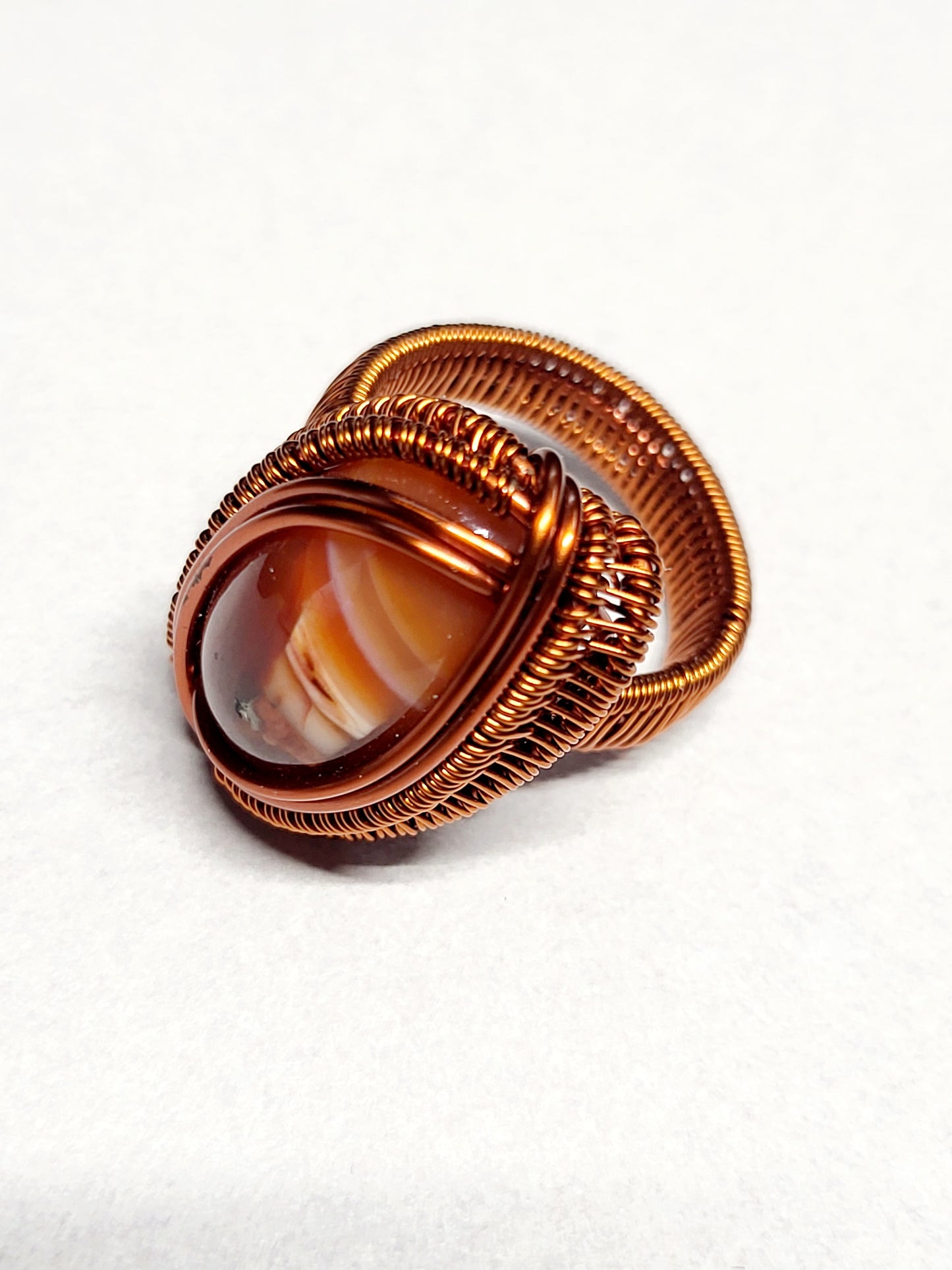 Carnelian and Copper Wire Wrapped Ring Size 10