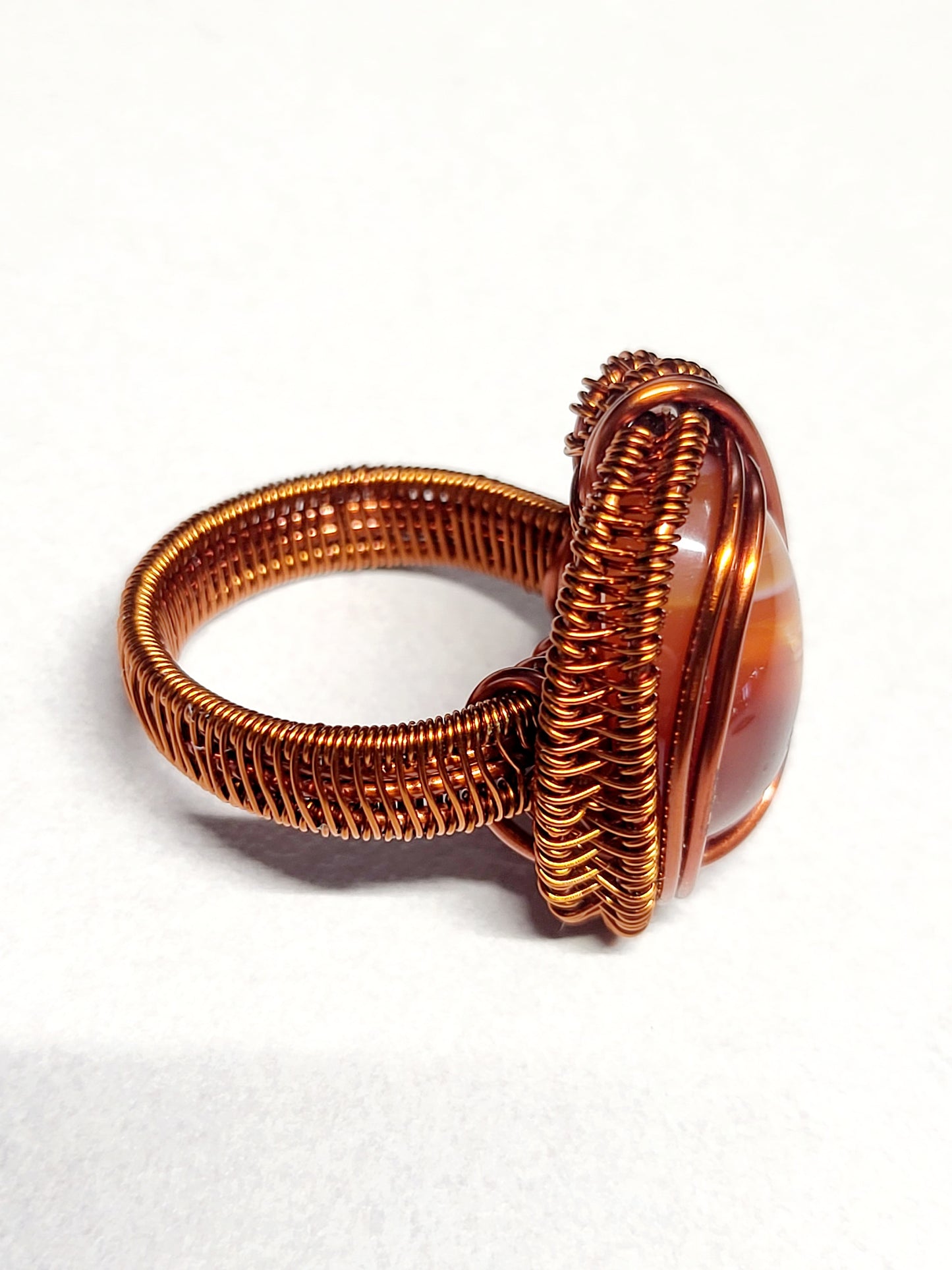 Carnelian and Copper Wire Wrapped Ring Size 10