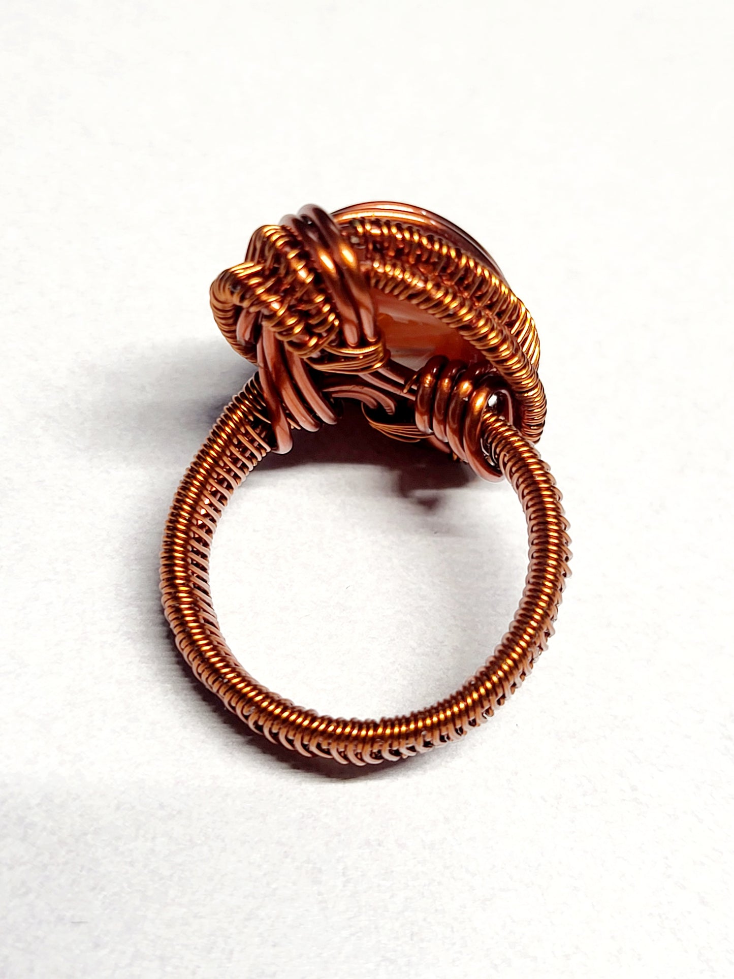 Carnelian and Copper Wire Wrapped Ring Size 10
