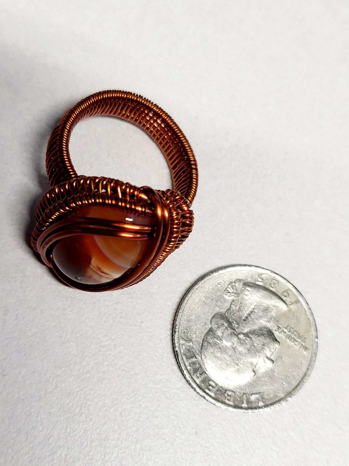 Carnelian and Copper Wire Wrapped Ring Size 10