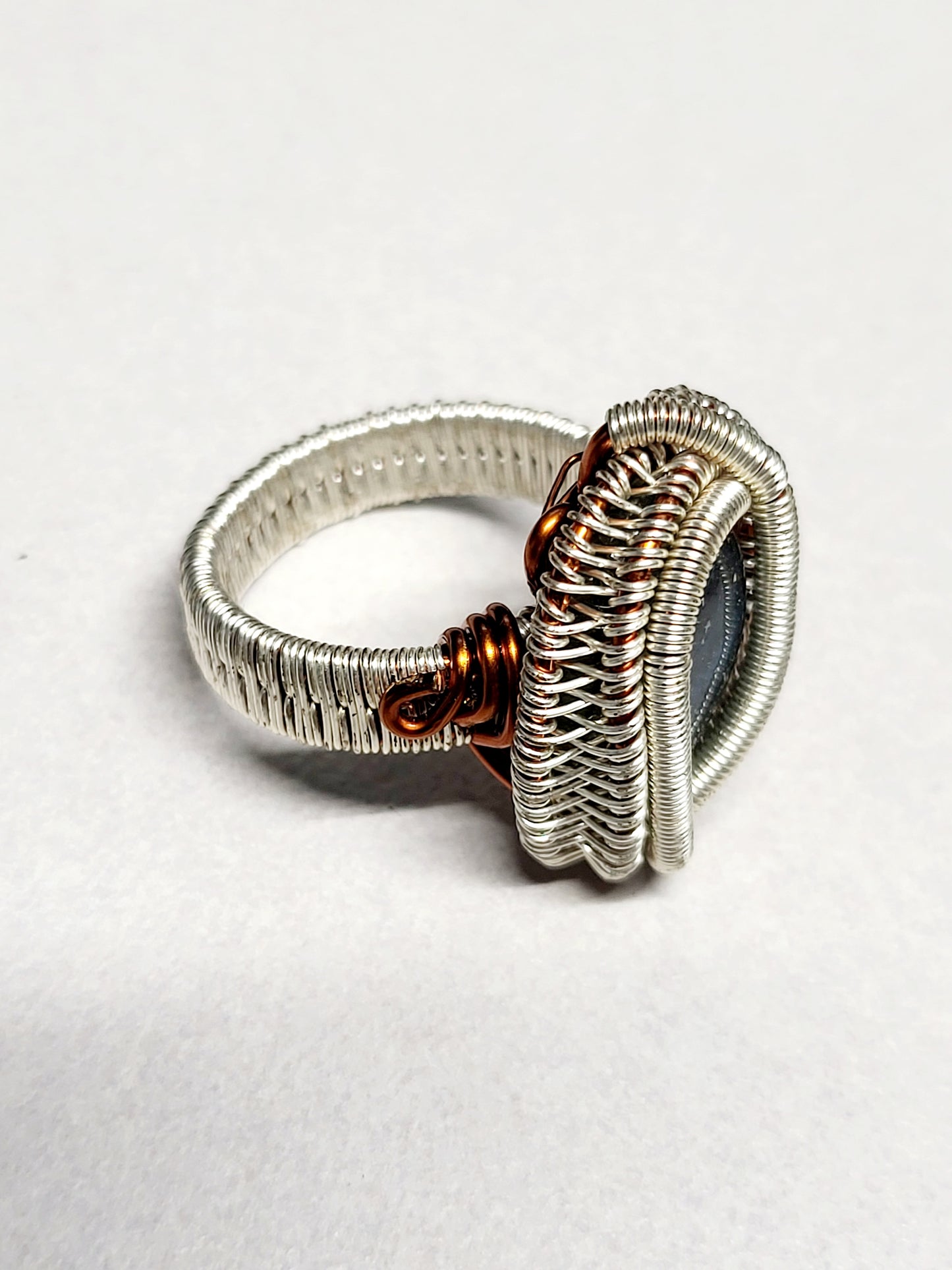 Labradorite and Silver Wire Wrapped Ring Size 8