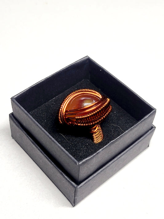 Carnelian and Copper Wire Wrapped Ring Size 8