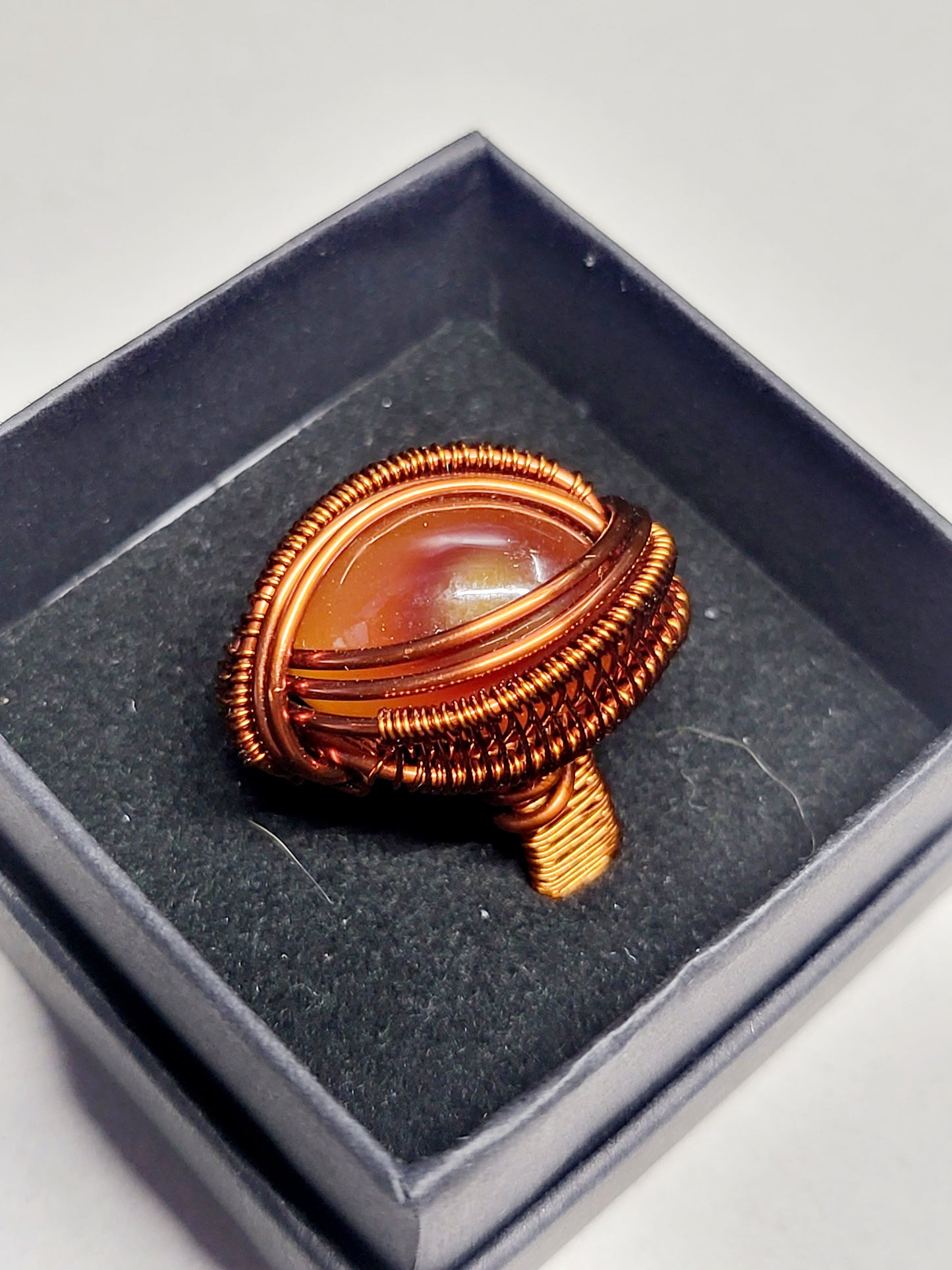 Carnelian and Copper Wire Wrapped Ring Size 8