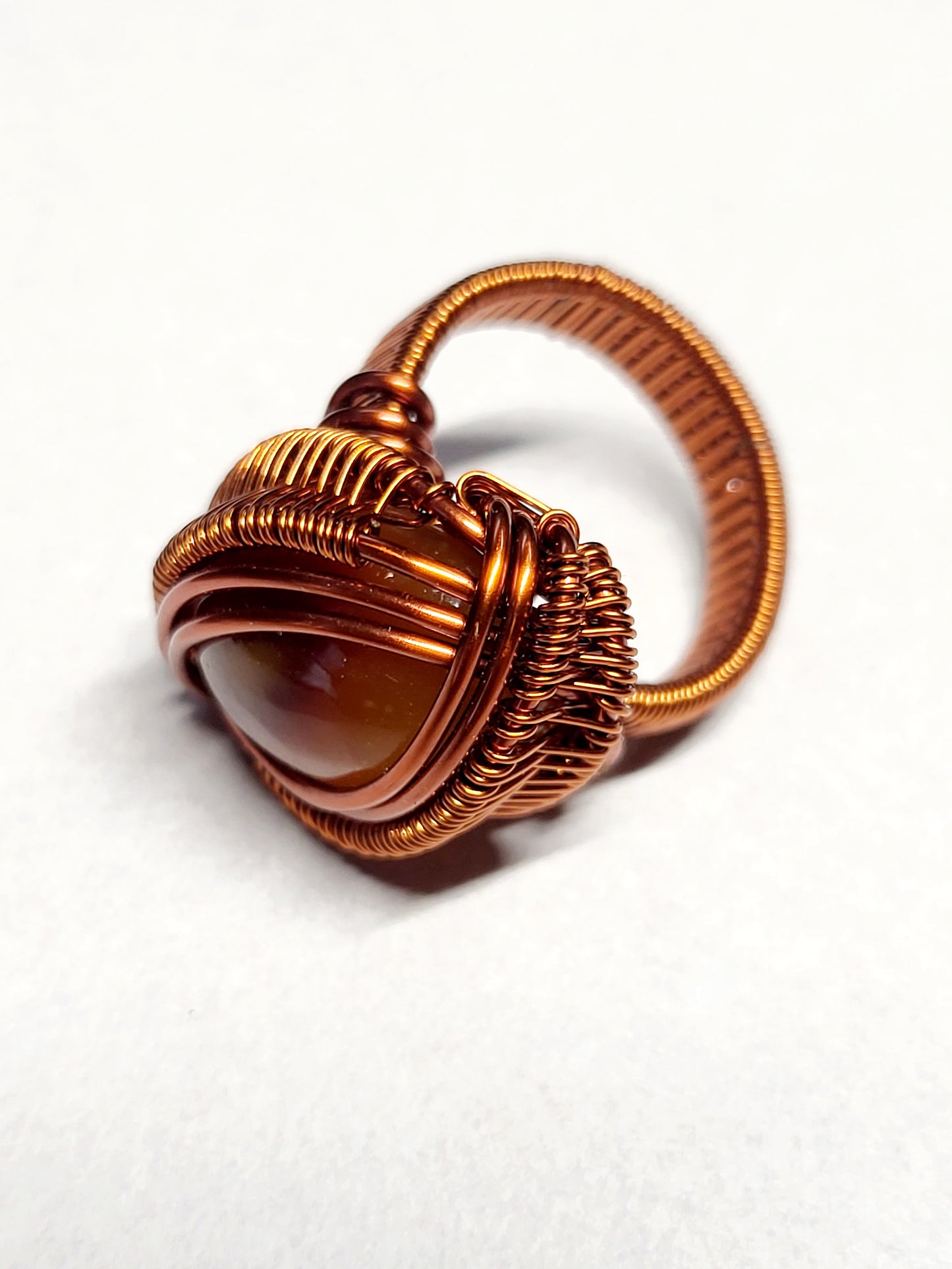 Carnelian and Copper Wire Wrapped Ring Size 8