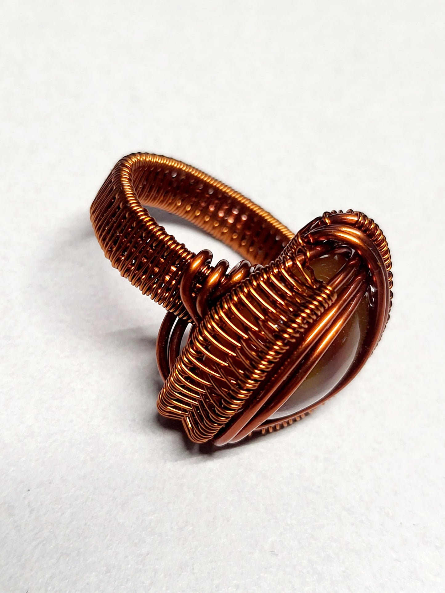 Carnelian and Copper Wire Wrapped Ring Size 8