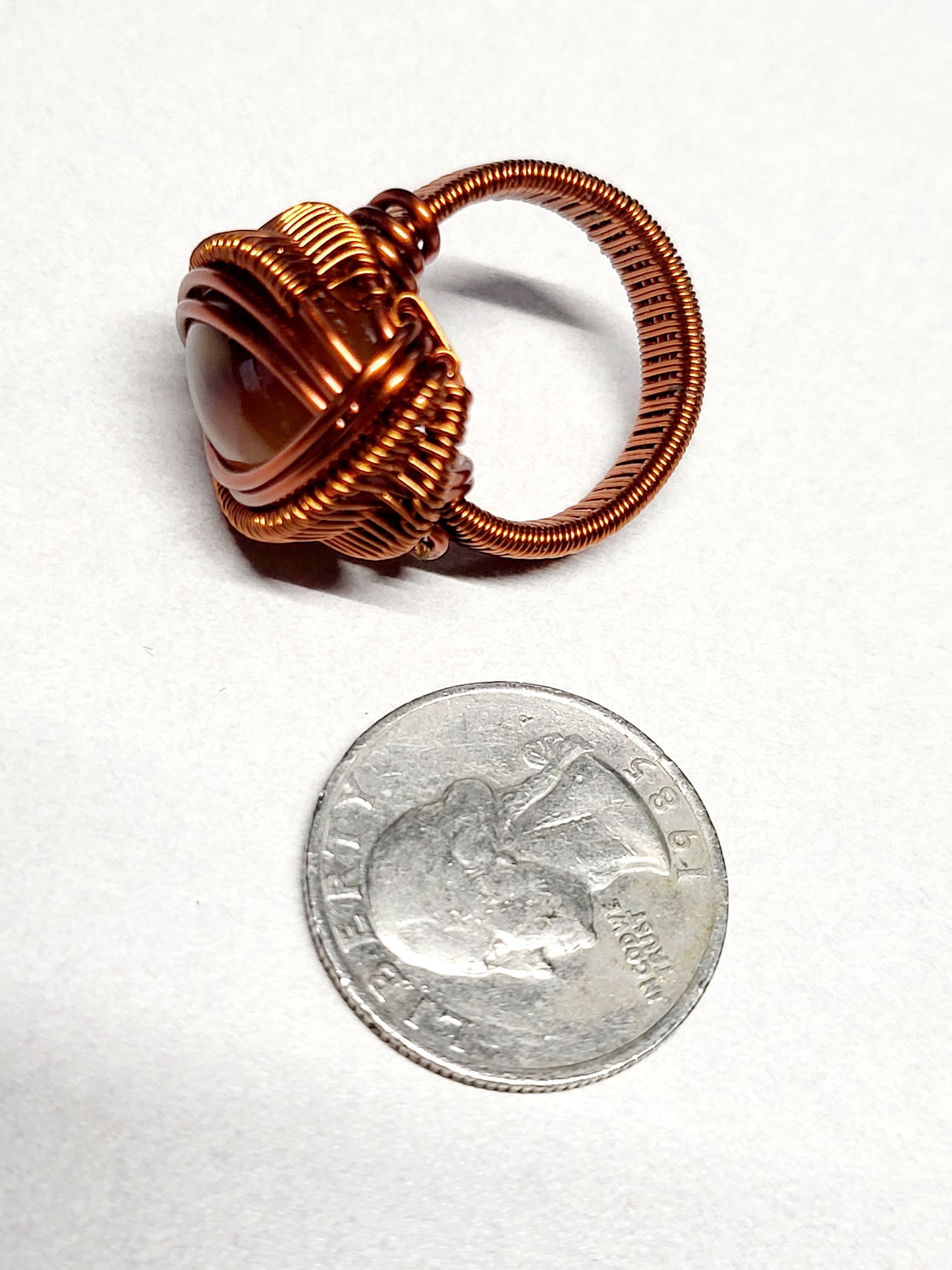 Carnelian and Copper Wire Wrapped Ring Size 8