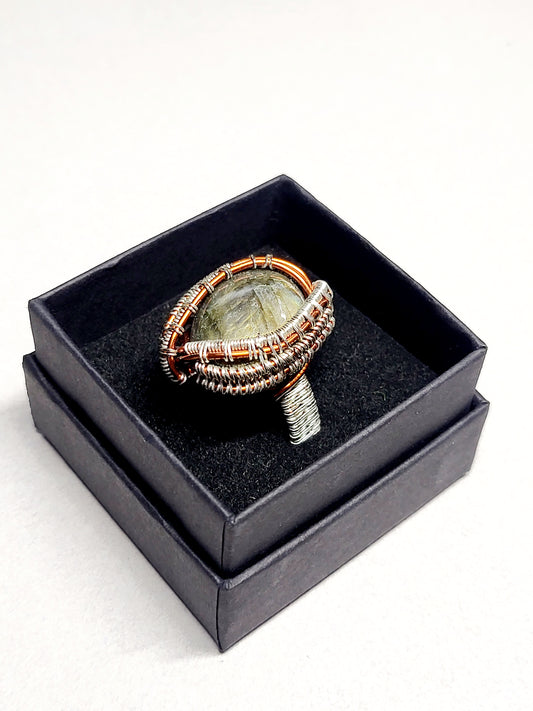 Labradorite and Silver/Copper Wire Wrapped Ring Size 12