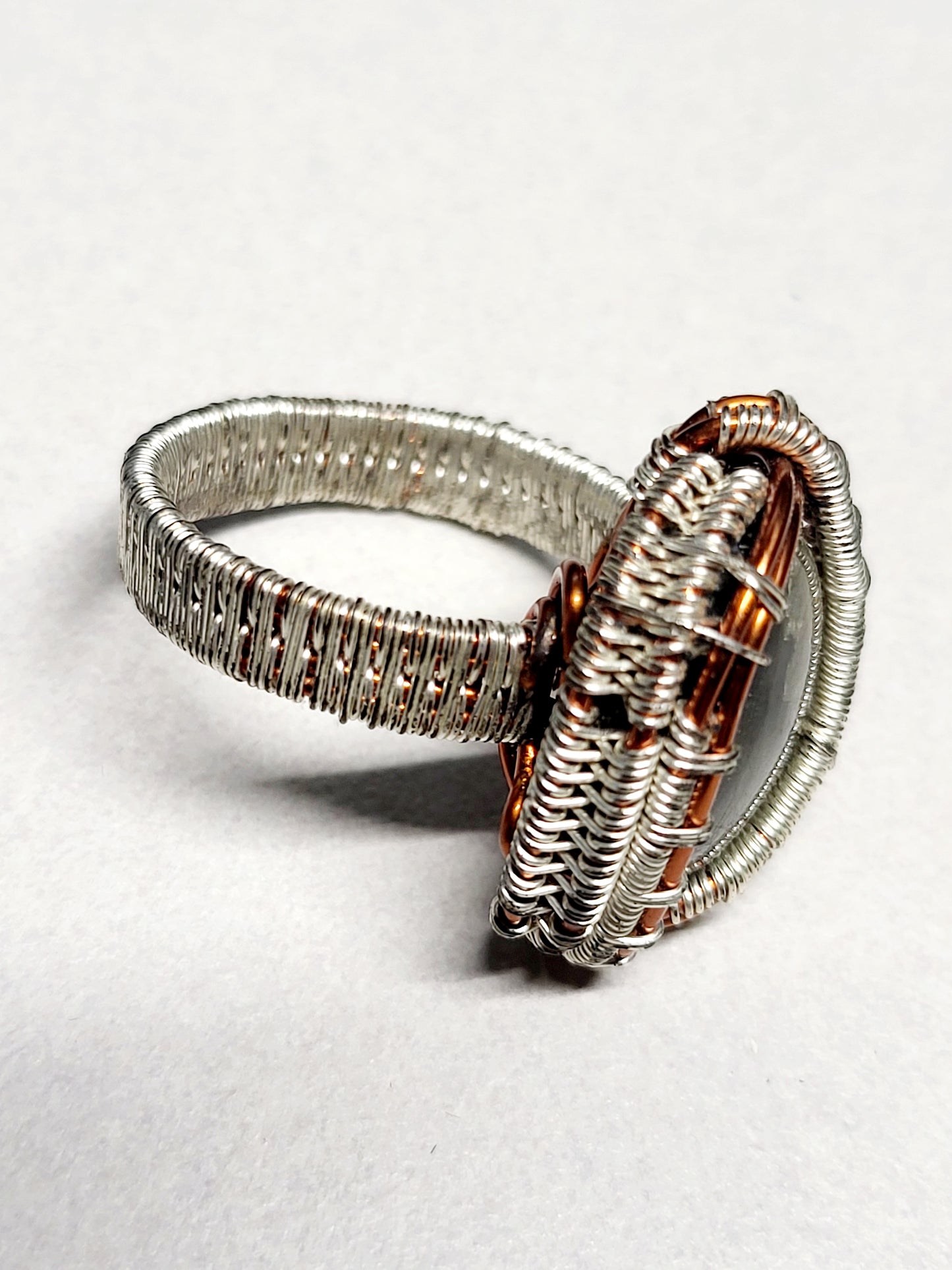 Labradorite and Silver/Copper Wire Wrapped Ring Size 12