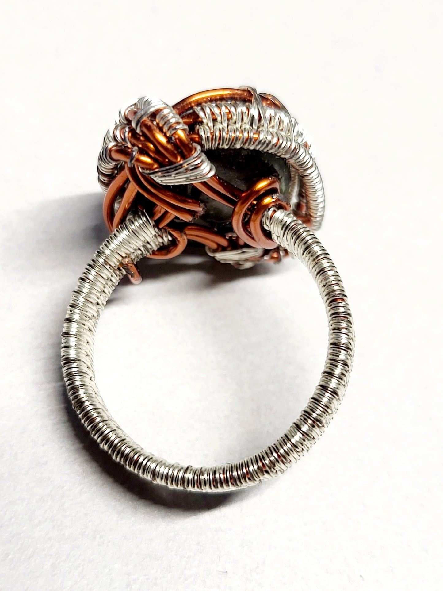 Labradorite and Silver/Copper Wire Wrapped Ring Size 12