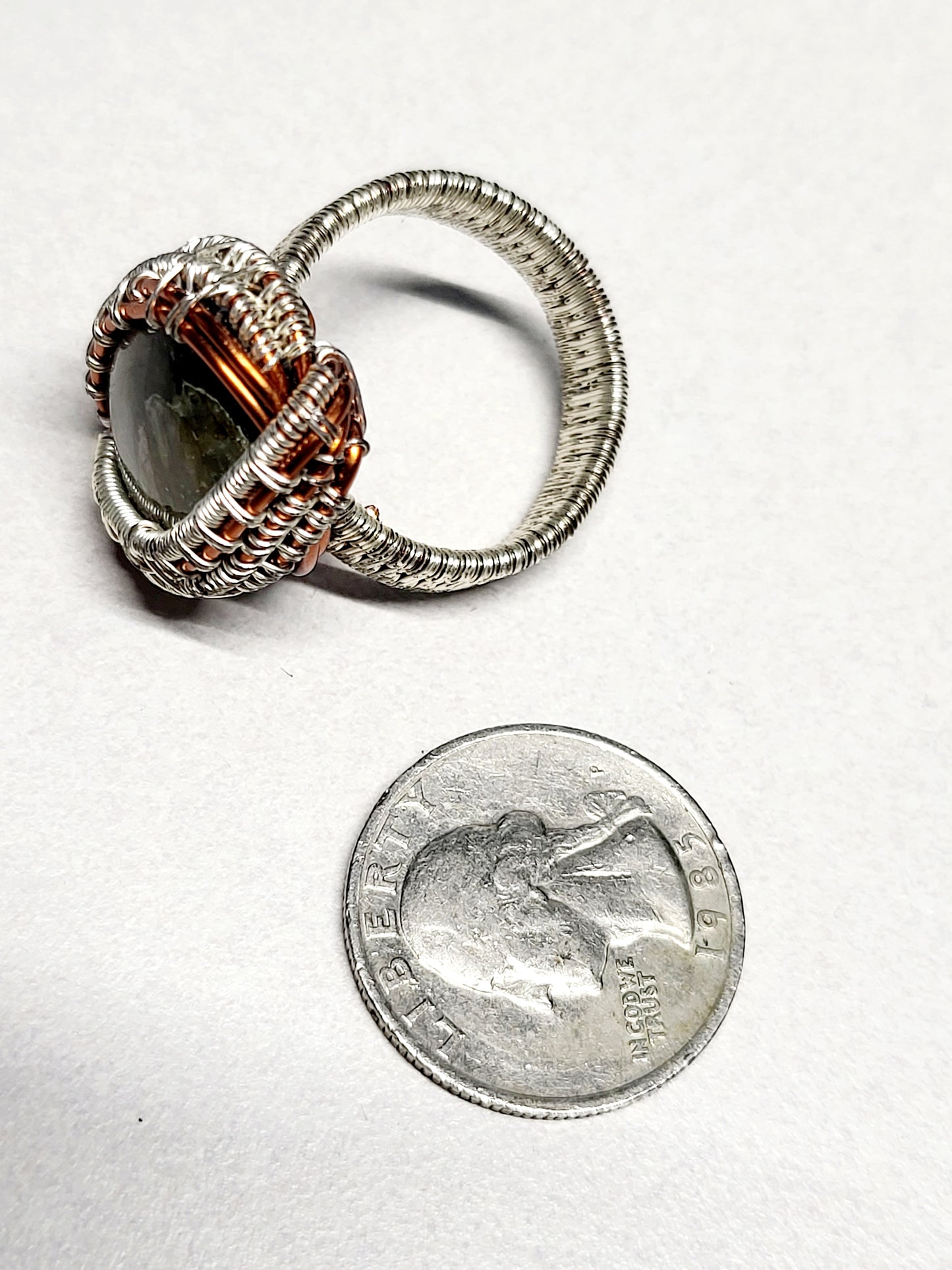 Labradorite and Silver/Copper Wire Wrapped Ring Size 12