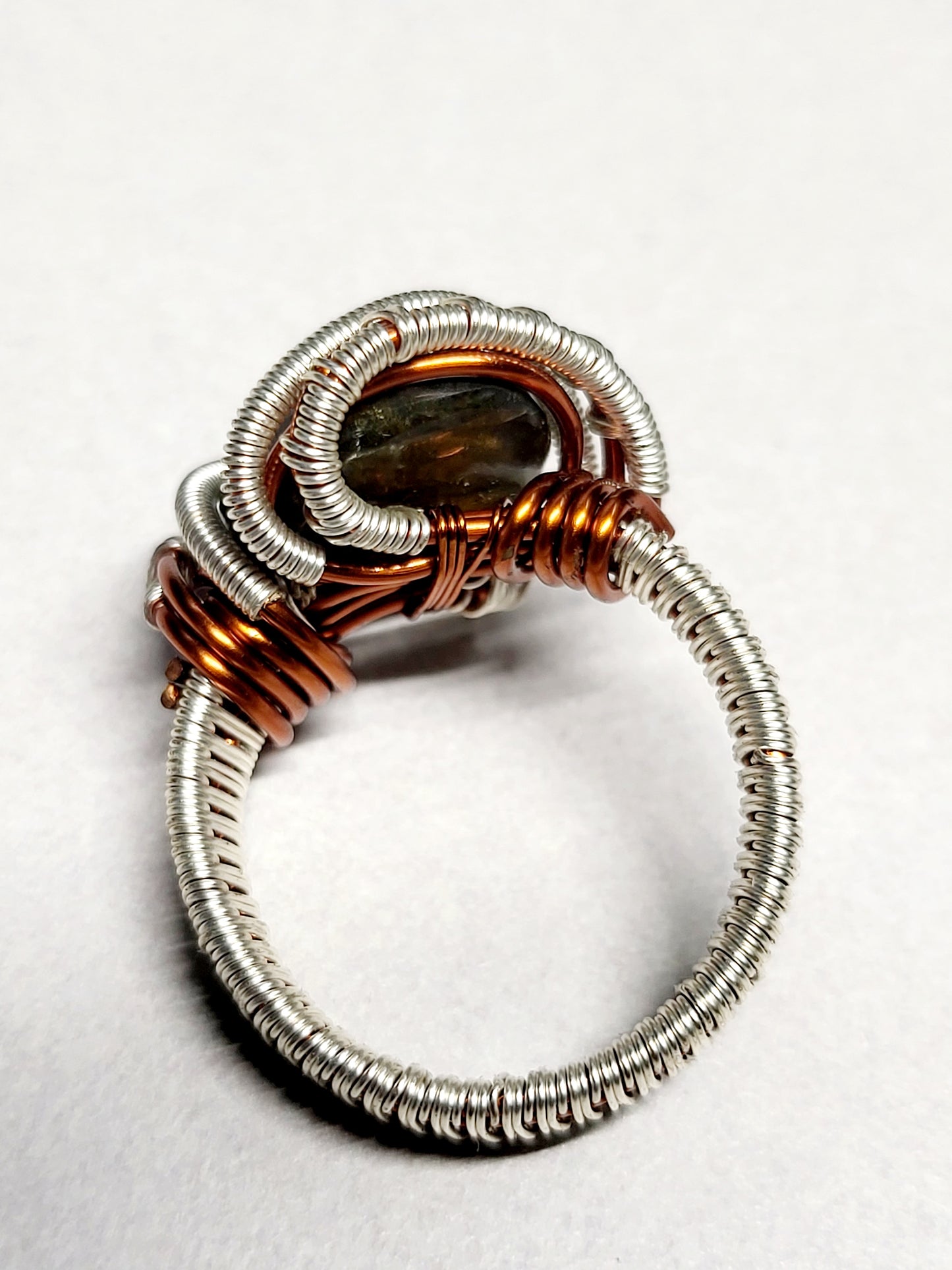 Labradorite and Silver/Copper Wire Wrapped Ring Size 11.5