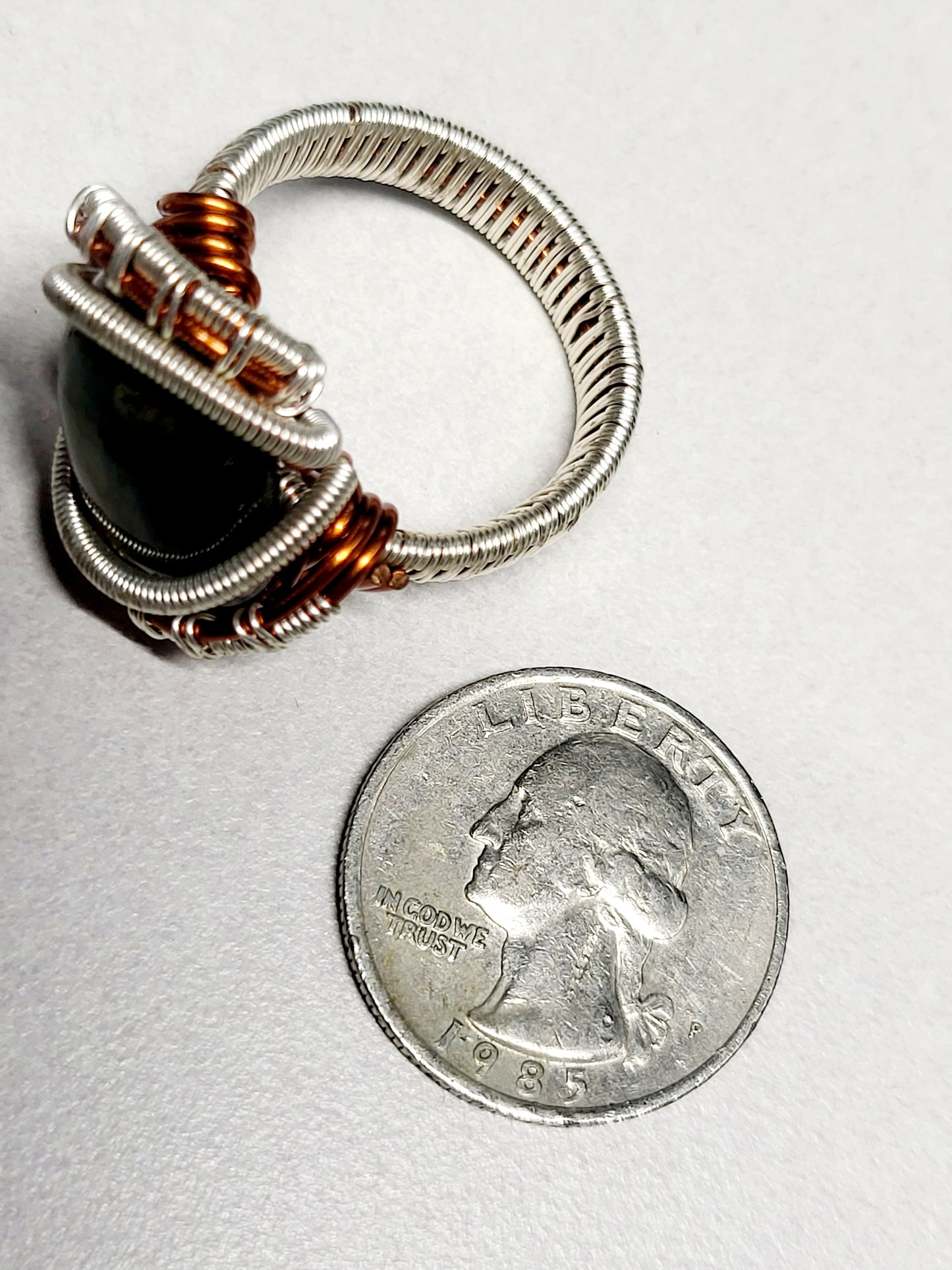 Labradorite and Silver/Copper Wire Wrapped Ring Size 11.5