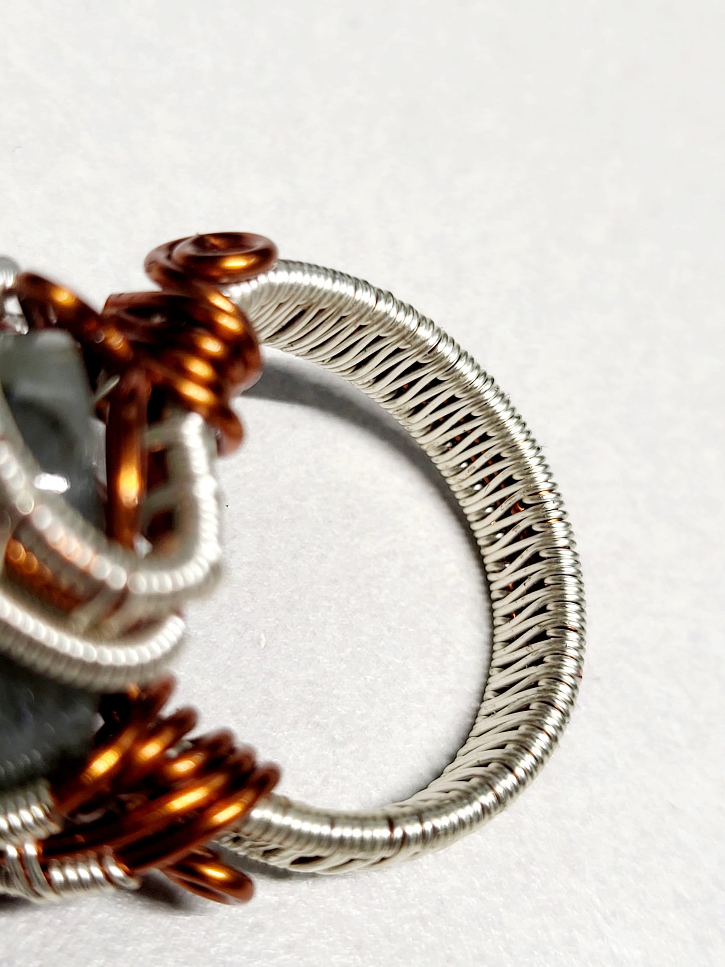 Labradorite and Silver/Copper Wire Wrapped Ring Size 9.5