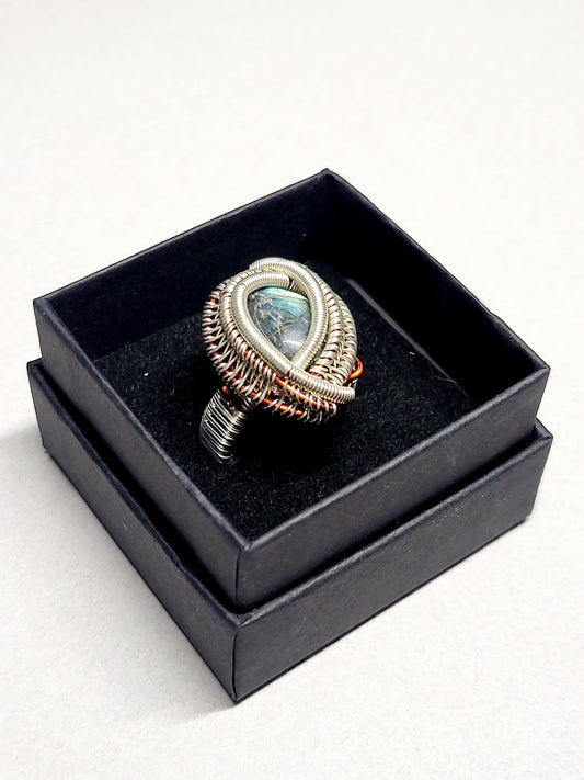 Labradorite and Silver Wire Wrapped Ring Size 7