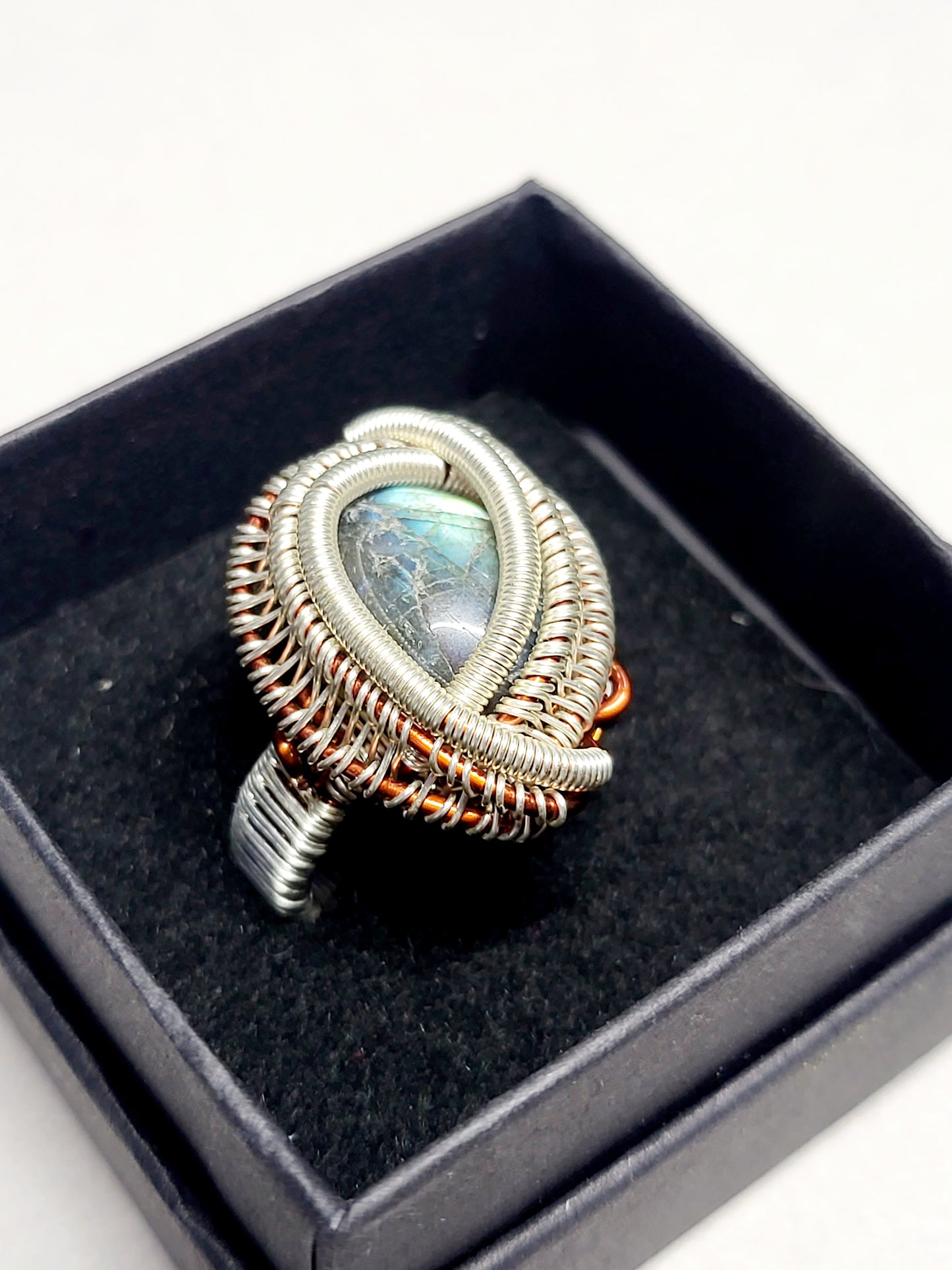 Labradorite and Silver Wire Wrapped Ring Size 7