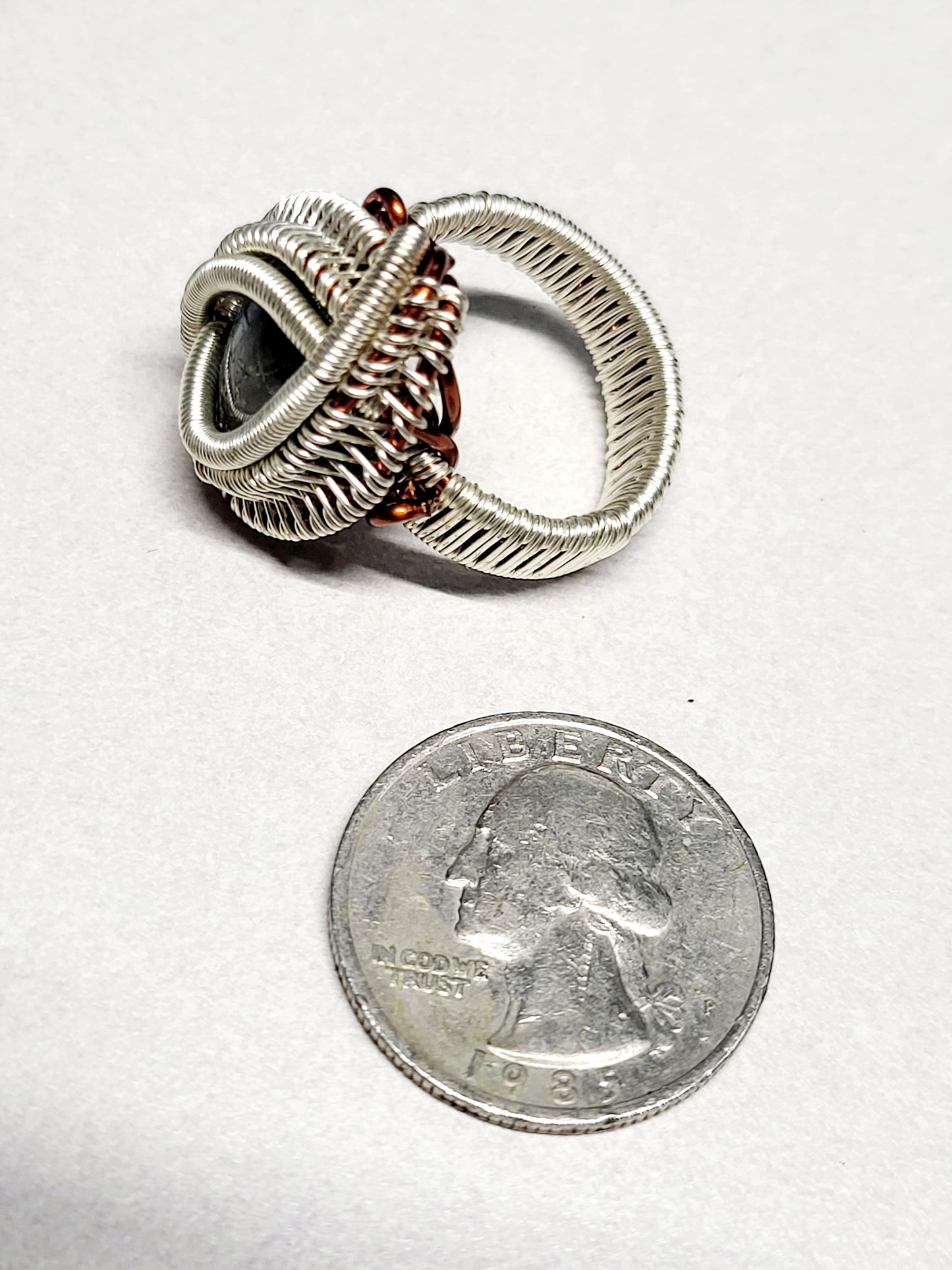 Labradorite and Silver Wire Wrapped Ring Size 7