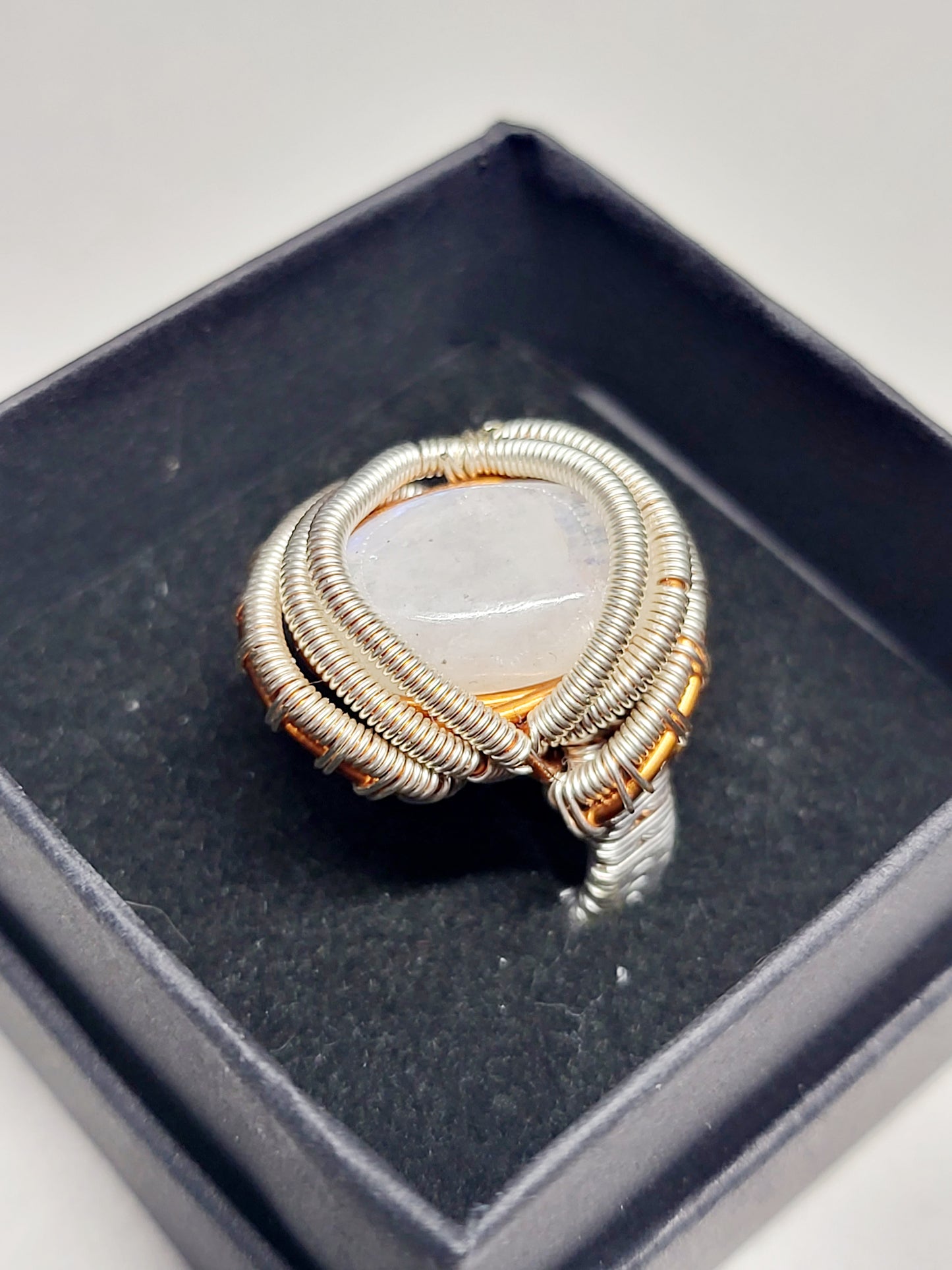 Moonstone and Silver Wire Wrapped Ring Size 9.5