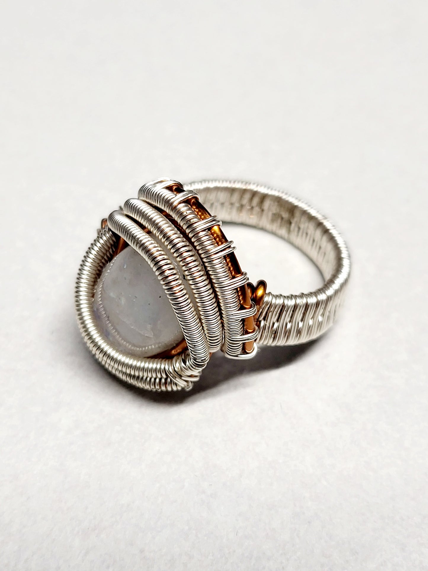 Moonstone and Silver Wire Wrapped Ring Size 9.5