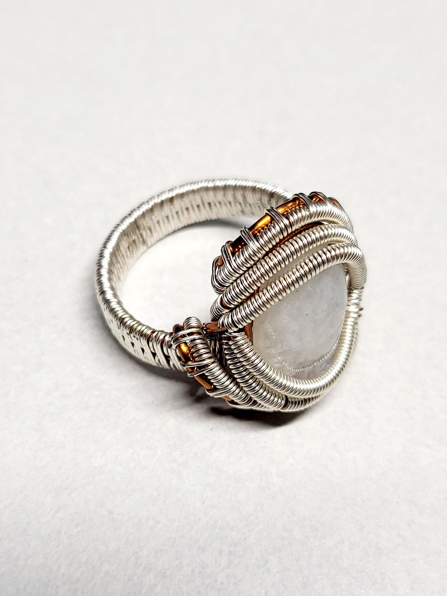 Moonstone and Silver Wire Wrapped Ring Size 9.5