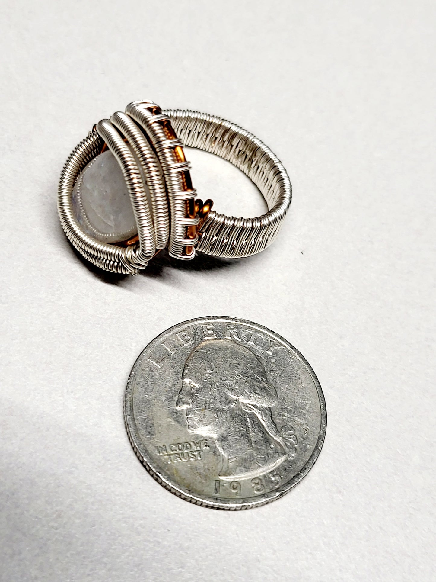 Moonstone and Silver Wire Wrapped Ring Size 9.5
