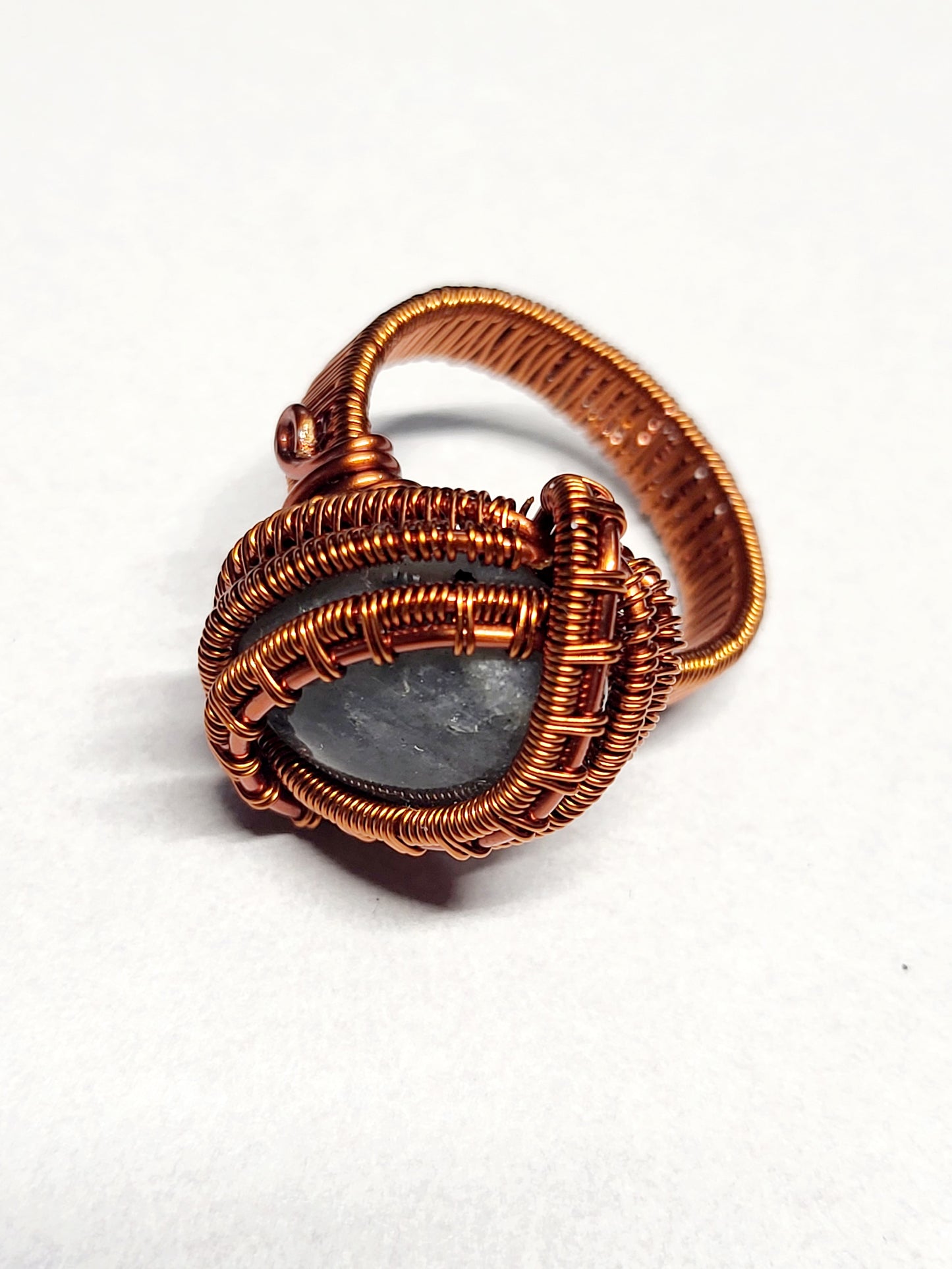 Labradorite and Copper Wire Wrapped Ring Size 12